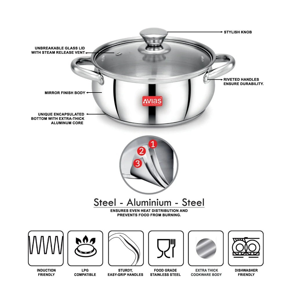AVIAS Inox IB Stainless Steel Cookpot With Glass Lid | Gas & Induction Compatible | Silver | 1 Pc - view 10