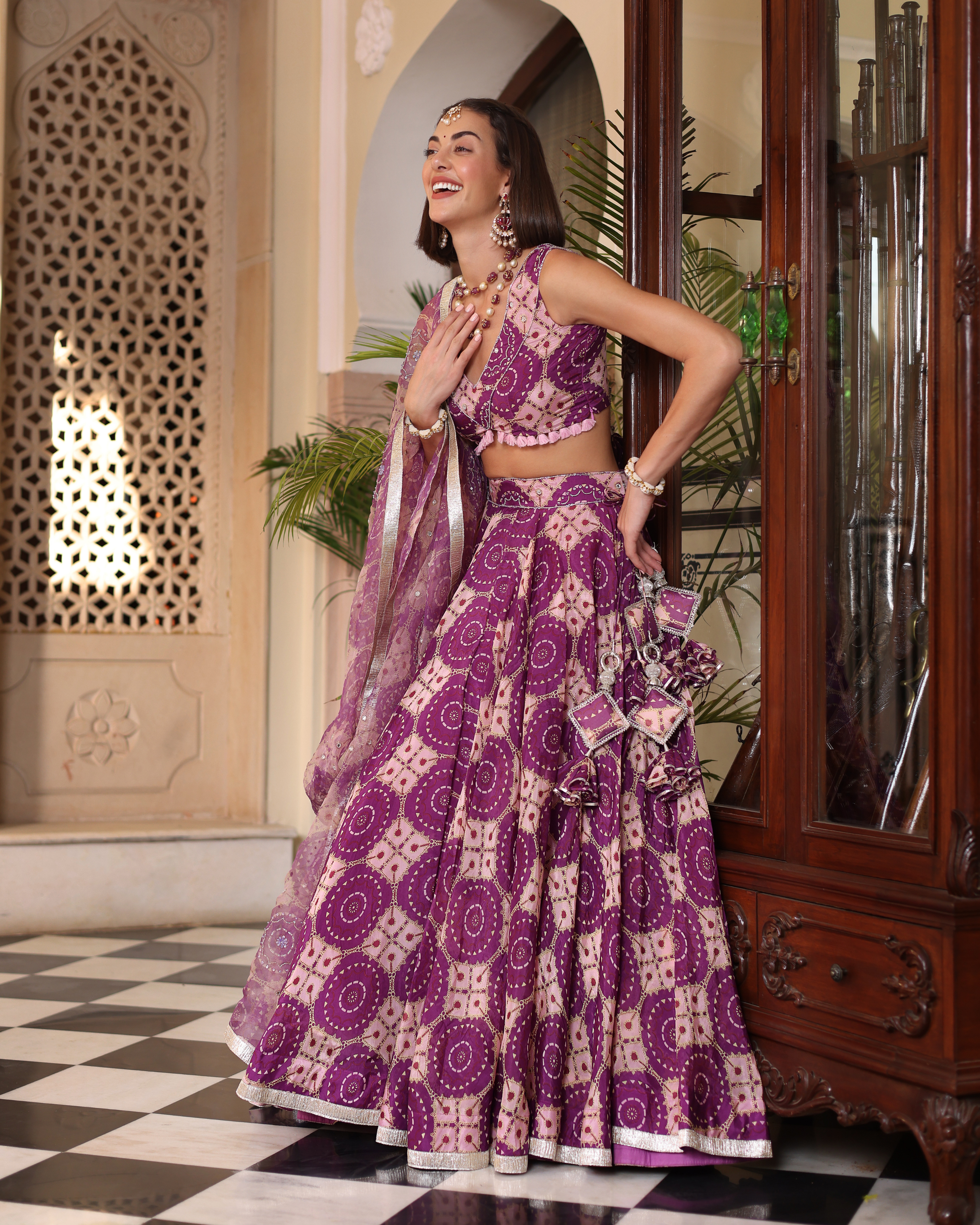 Aachho Lavender Printed Satin Lehenga Set – Women's - view 10