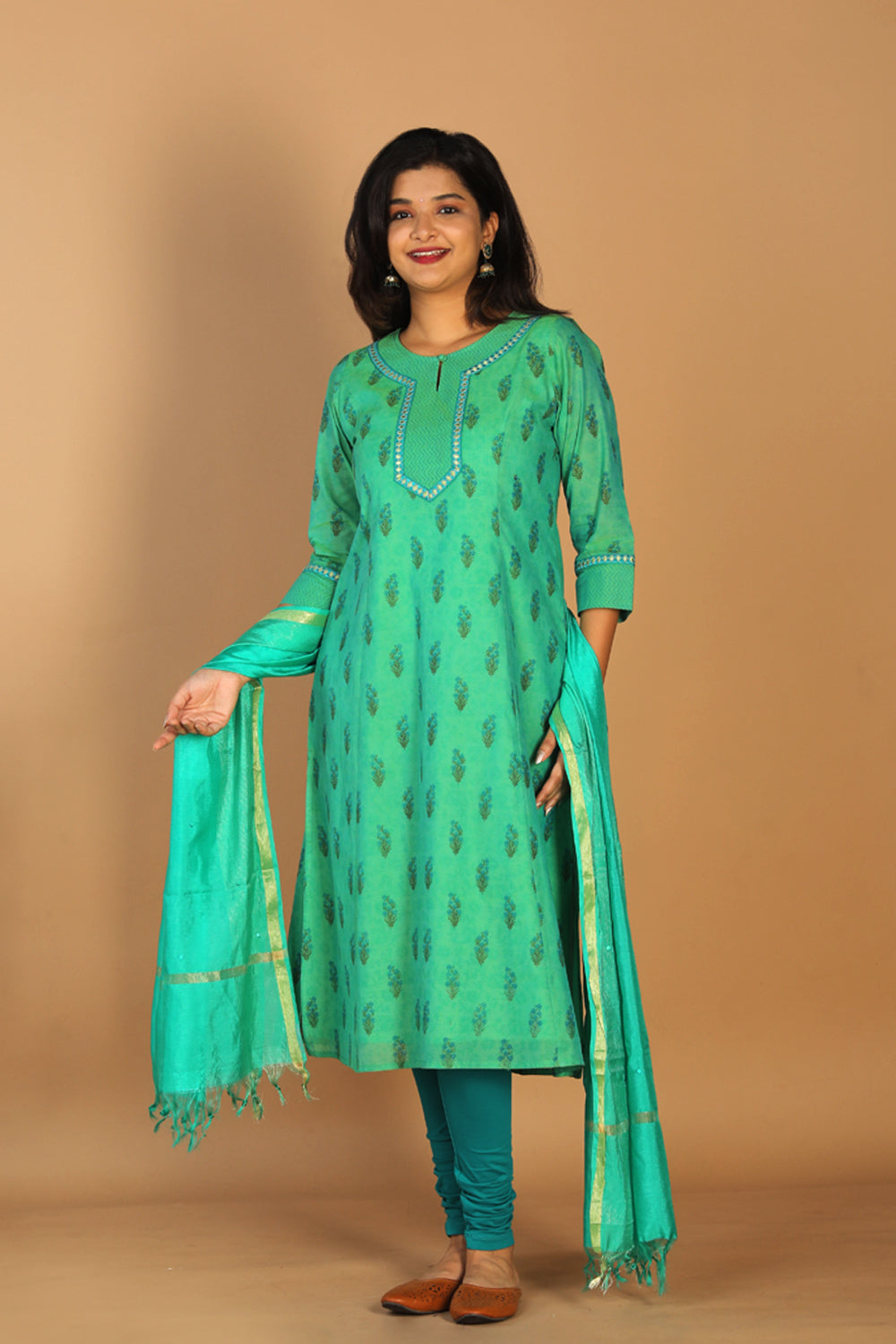 Kalanjali Ethnics Festive Chanderi kurti – Women's, SEA GREEN