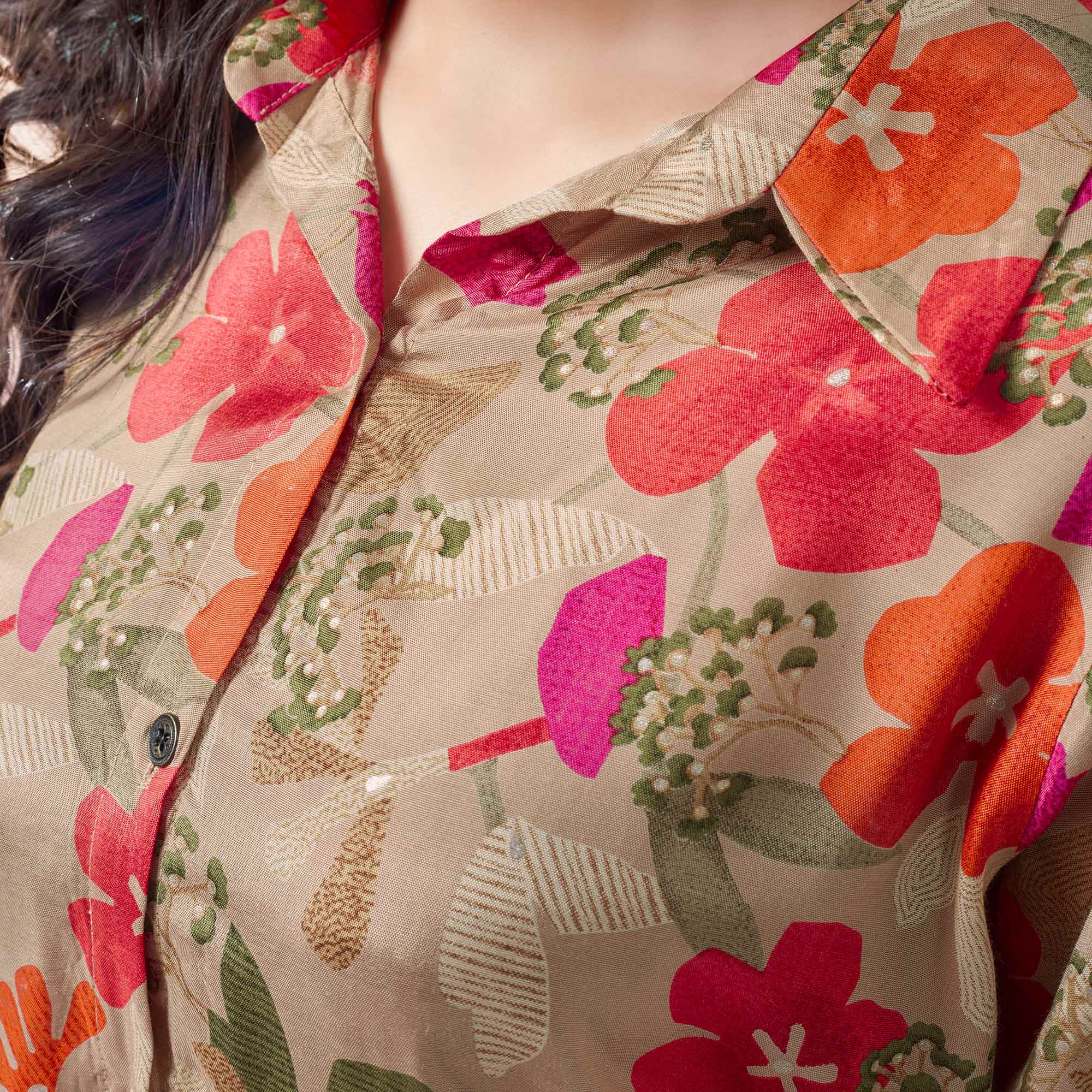 Peachmode Chikoo Floral Foil Printed Muslin Top - view 3