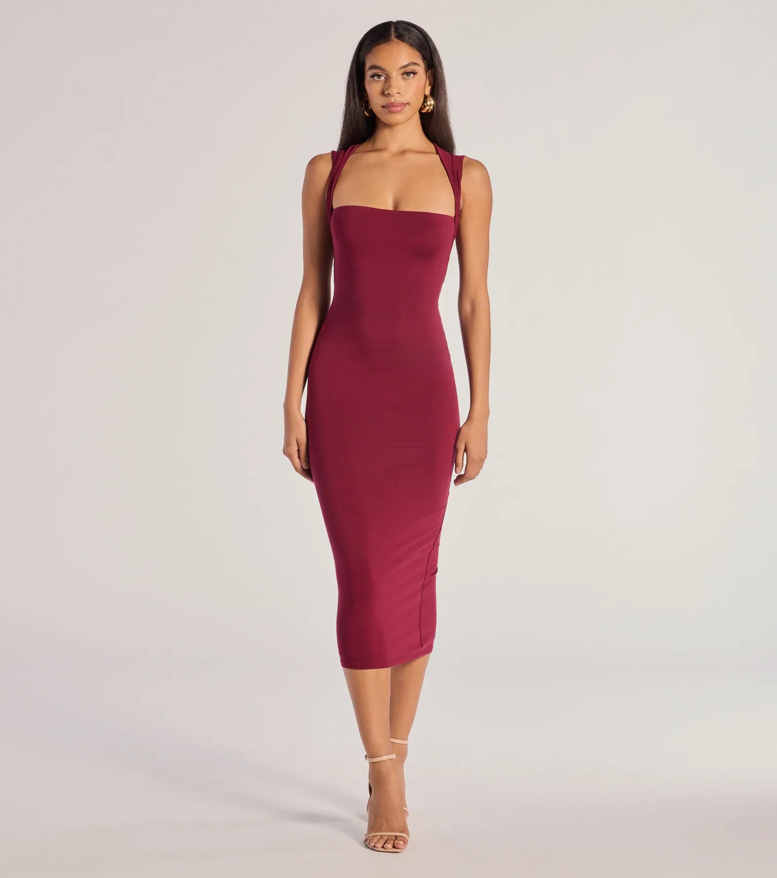 Windsor Serving Sleek Square Neck Bodycon Midi Dress