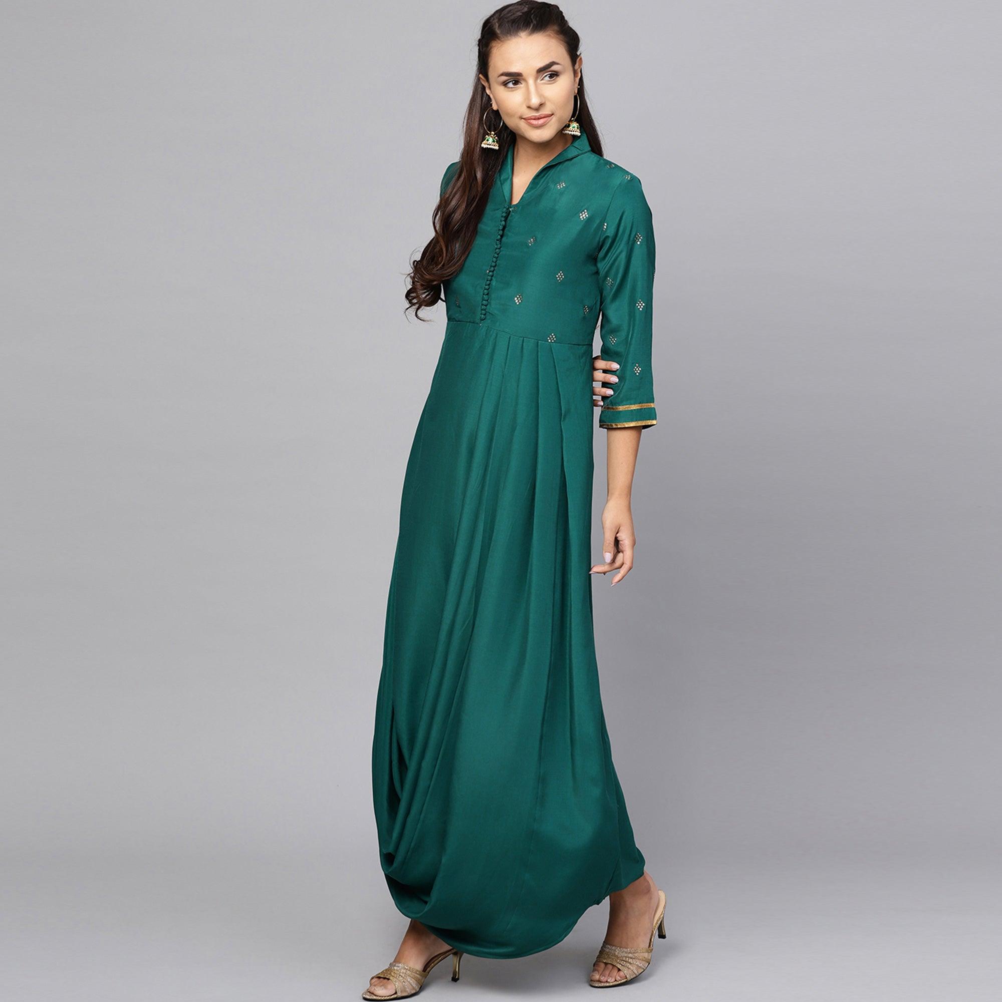 Peachmode Ethnic Teal Green Colored Partywear Cotton kurti - view 2