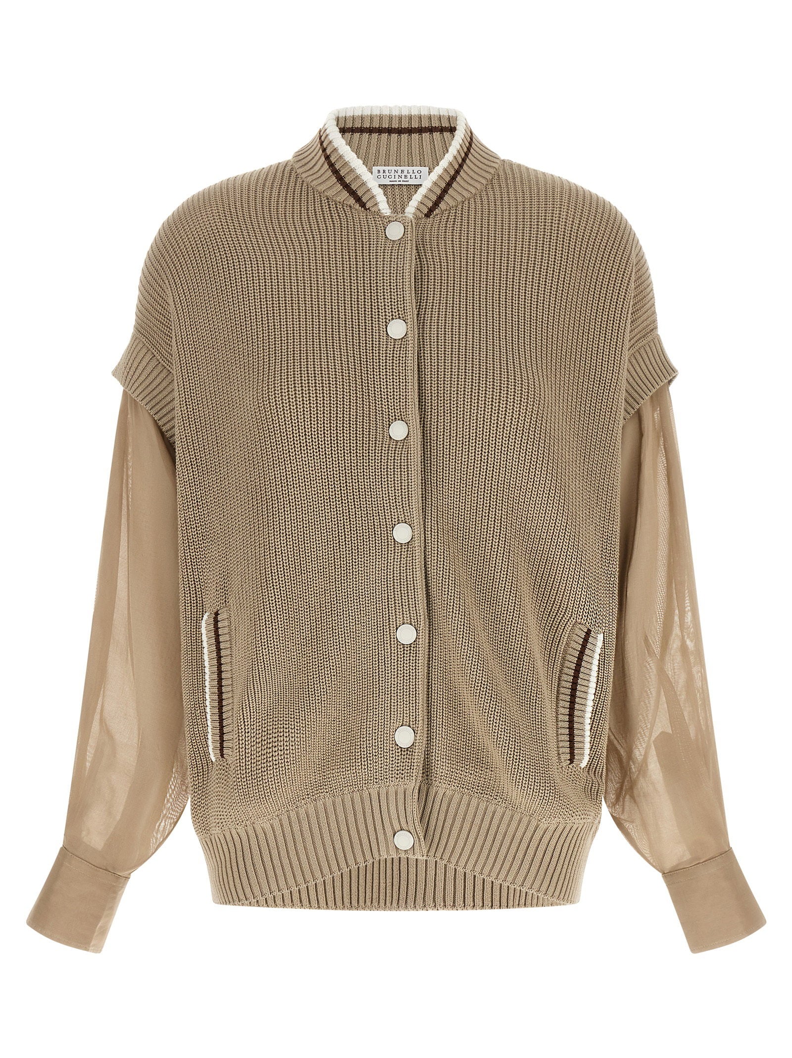 Brunello Cucinelli Organza Sleeve Cardigan – 100% cotton