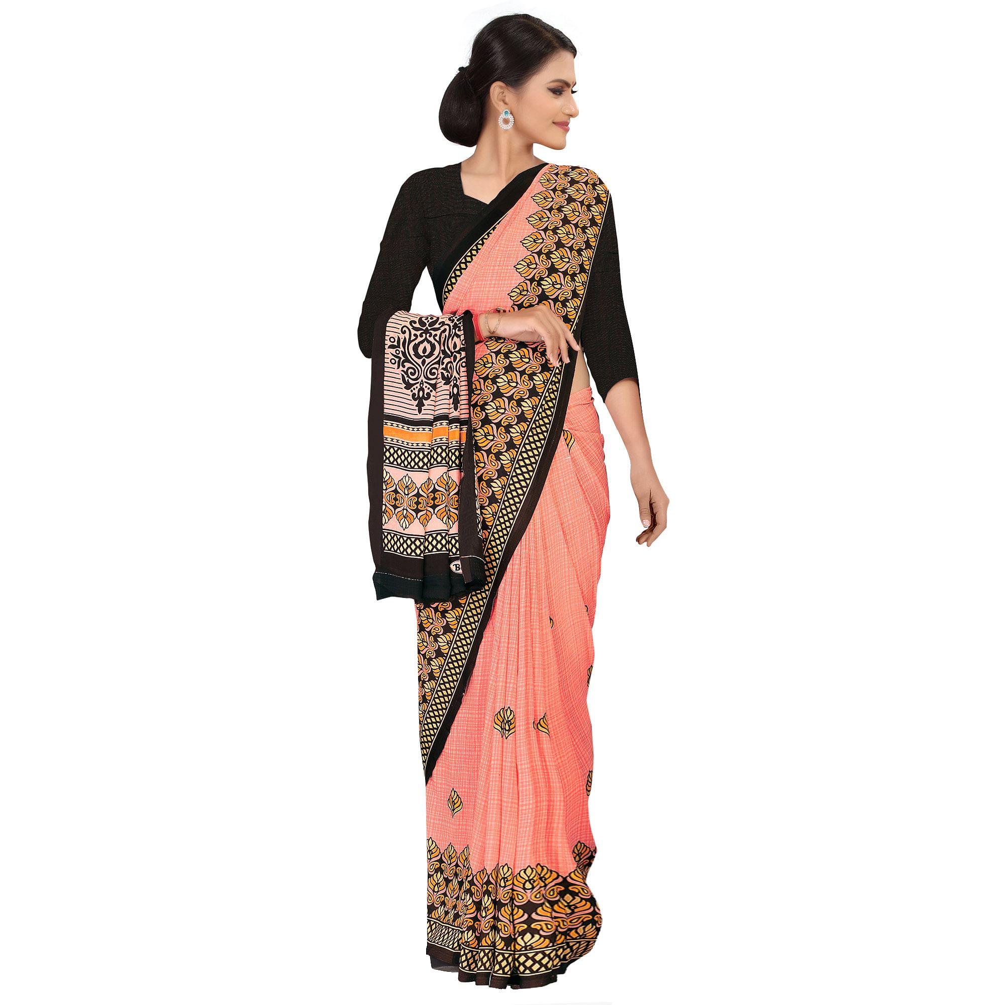 Peachmode Desirable Peach Colored Casual Wear Printed Georgette Saree