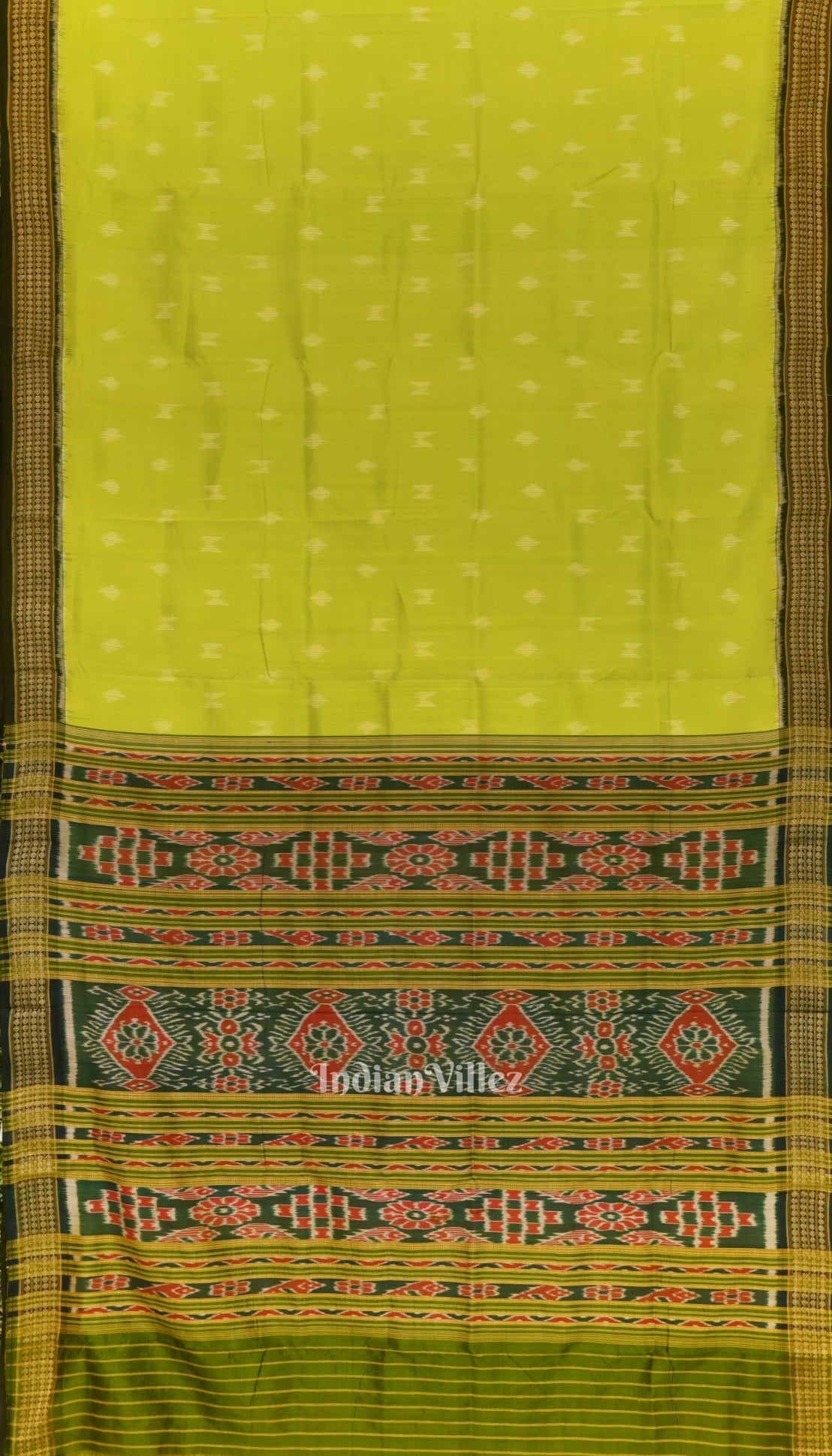 IndianVillèz Parrot Green Odisha Ikat Khandua Silk Saree