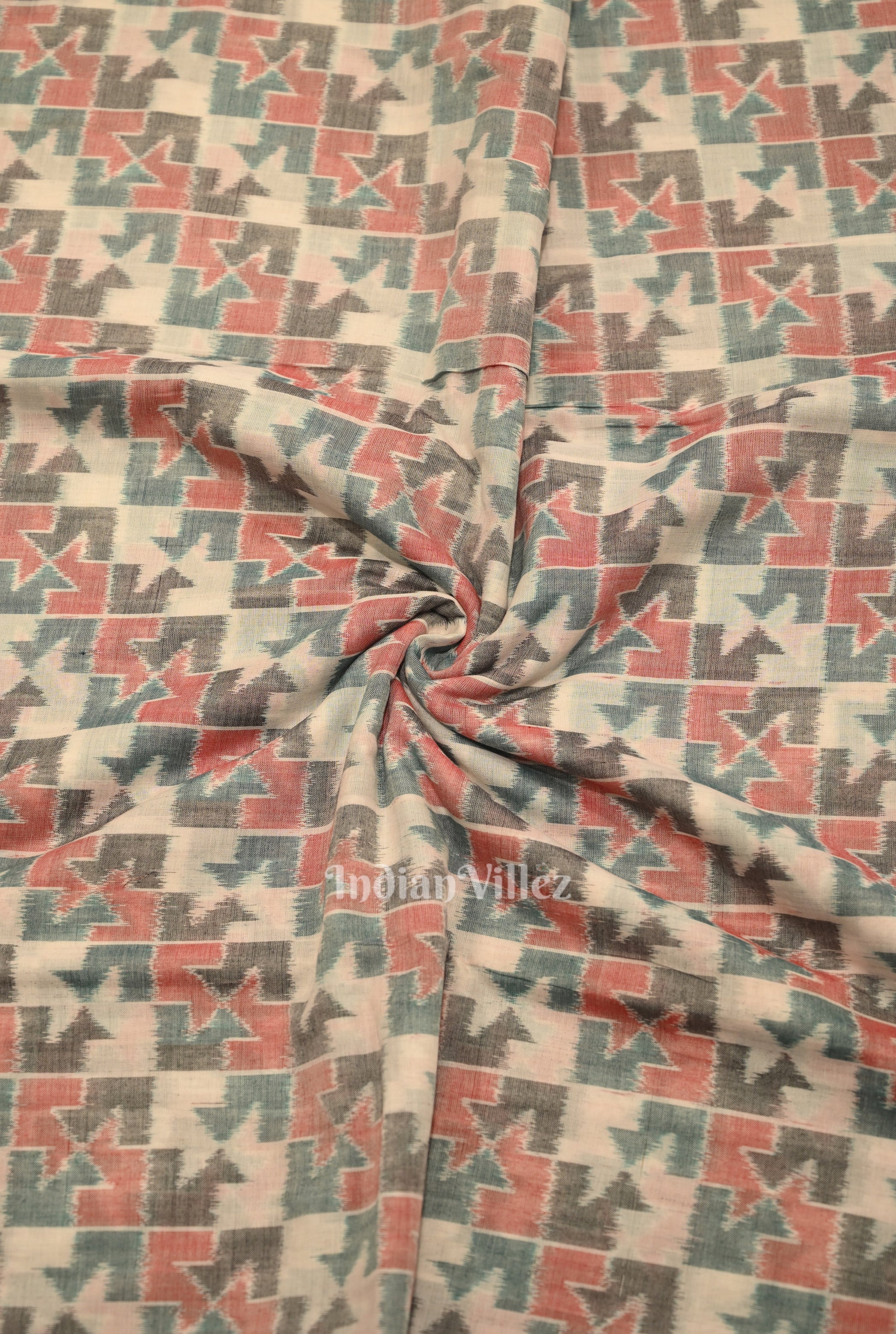 IndianVillèz Cement Gray Asymmetrical Motif Ikat Cotton Fabric