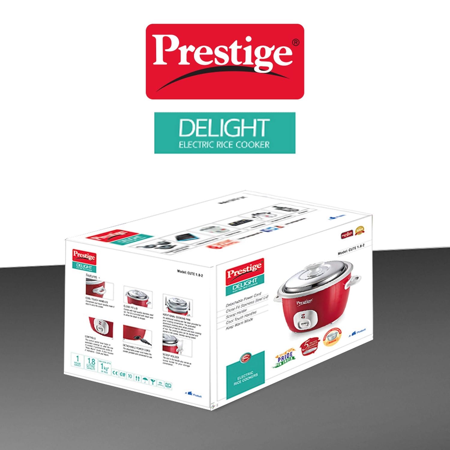 Prestige Delight Electric 1.2 Ltr Rice Cooker | 700 Watts | Red - view 2