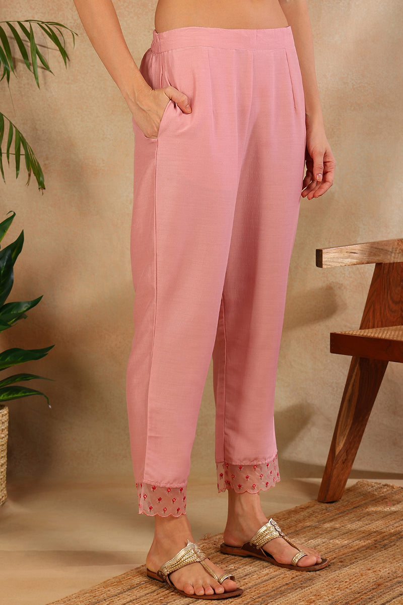 Ahika Pink Silk Blend Solid Embroidered Straight Trouser Suit Set PKSKD2631 - view 7