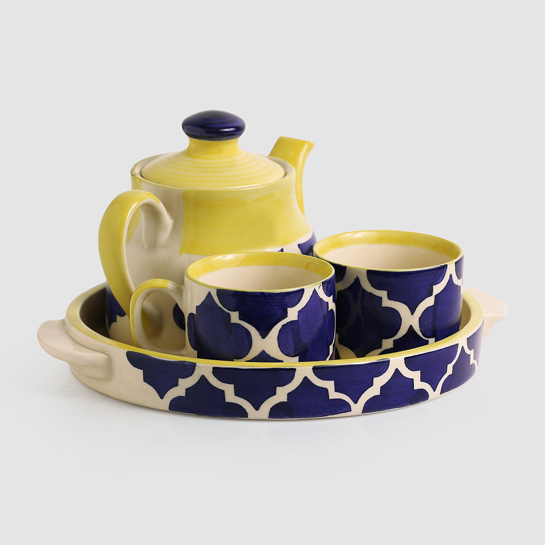 EXCLUSIVELANE 'Sea-Tea' Handpainted Tea Cups & Kettle Set With Tray In Ceramic - view 2