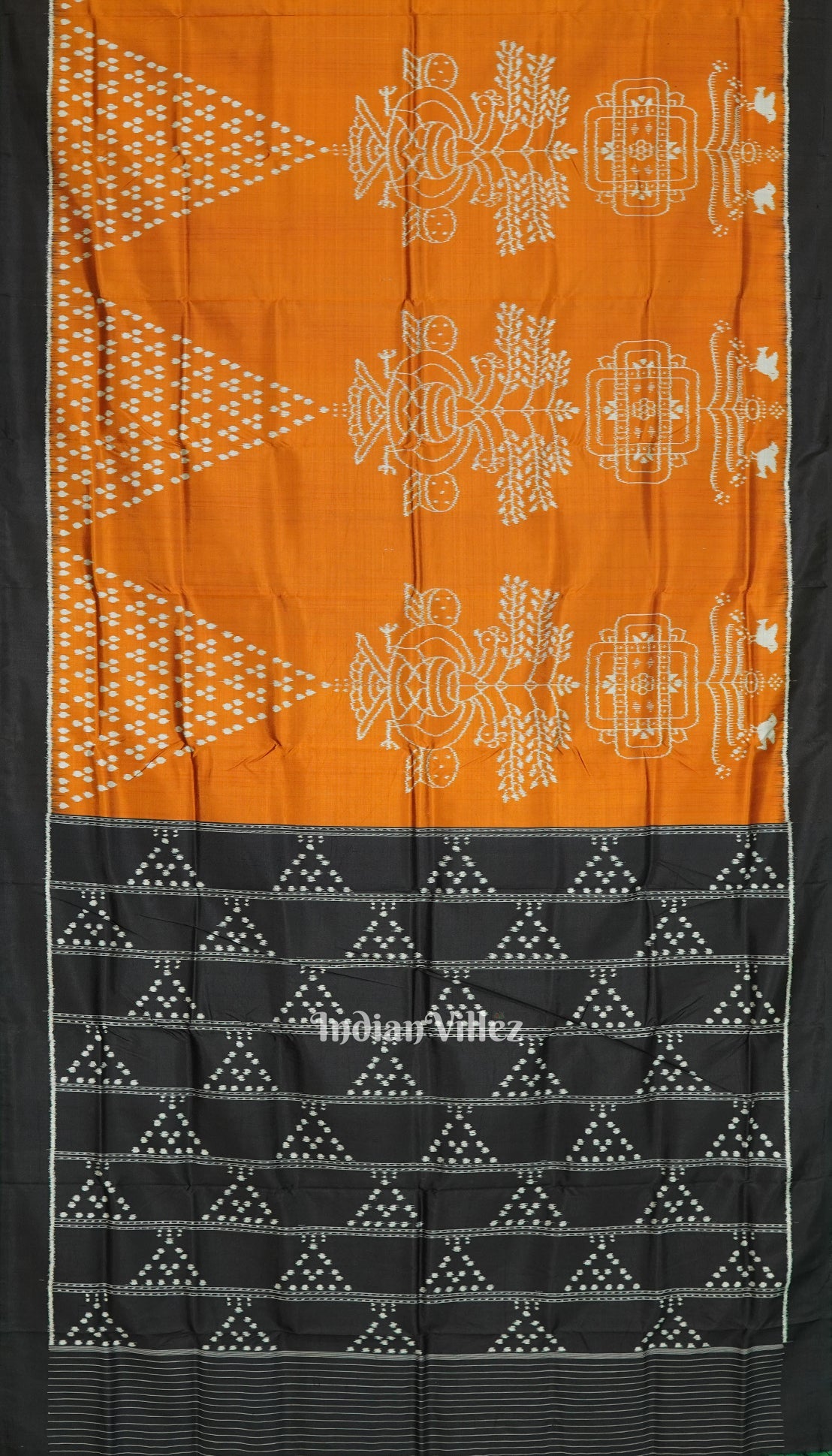 IndianVillèz Deep Orange Odisha Ikat Jhoti Designer Contemporary Silk Saree - view 2
