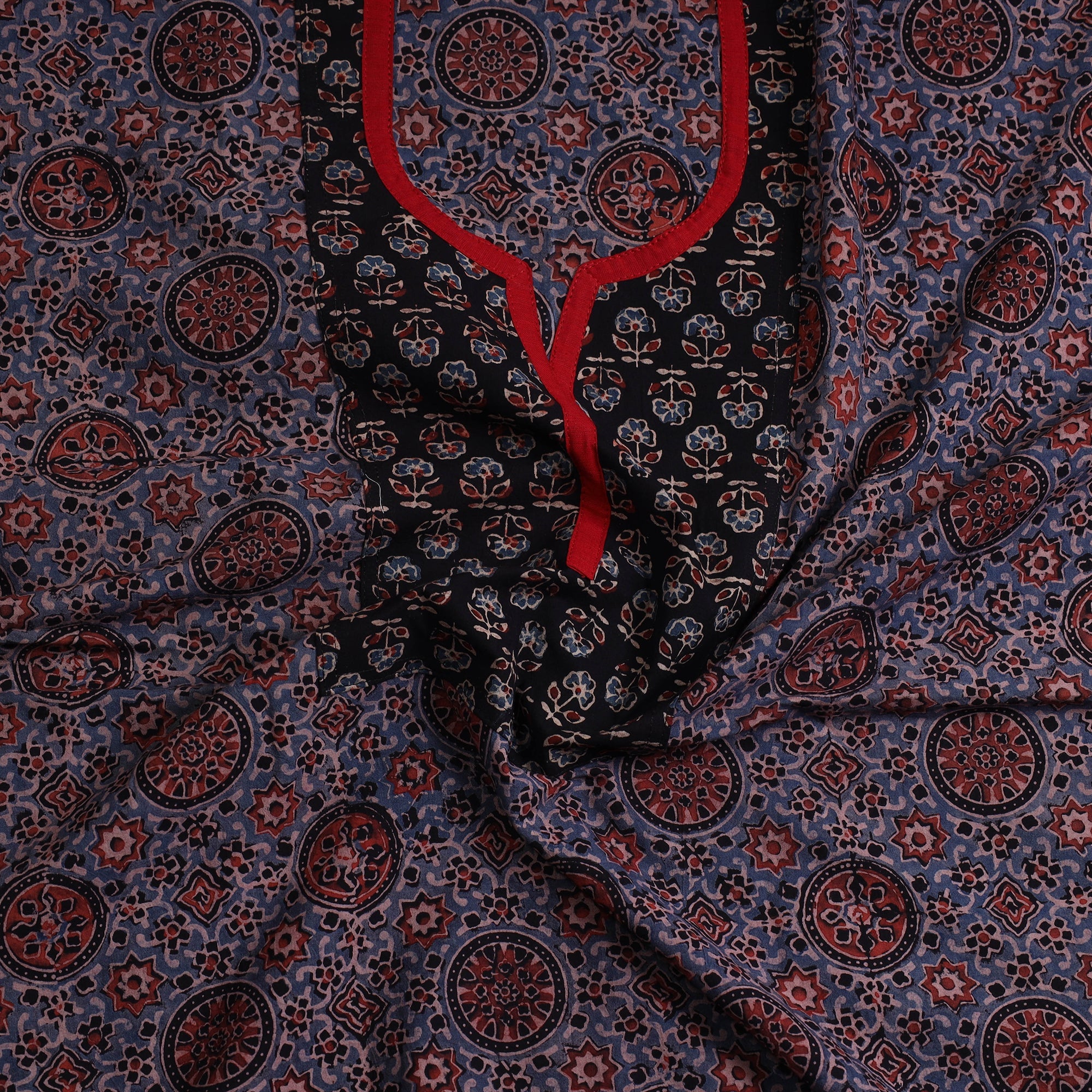 NOORI BAZAR Blue - Ajrakh Print Cotton Patchwork Kurta Material (3m) 14 - view 2