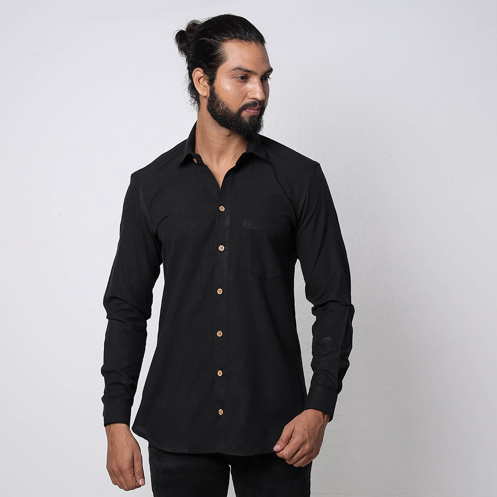 ITOKRI CASUALS Black - Jhiri Handloom Cotton Men Full Sleeve Shirt