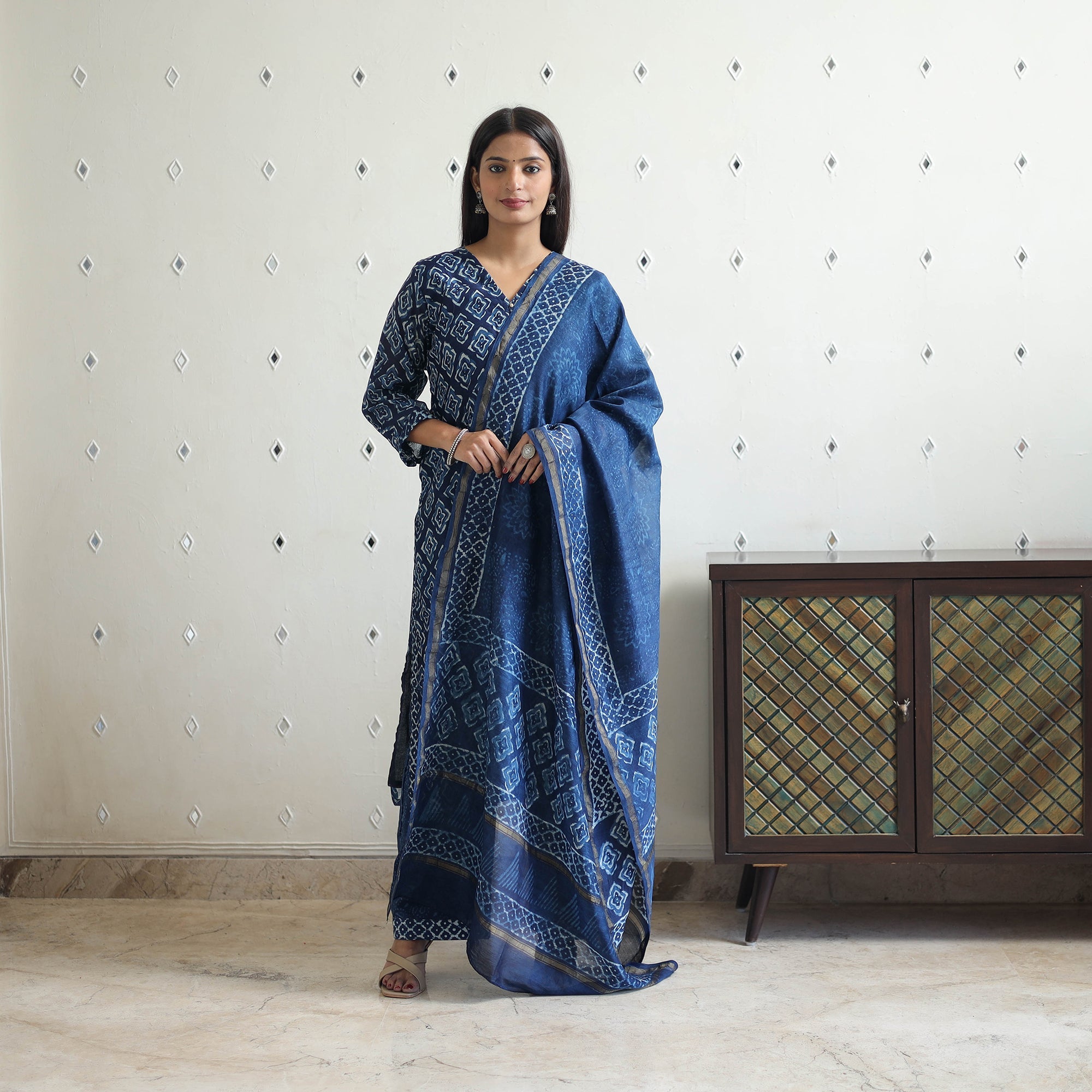 ITOKRI CASUALS Blue - Chanderi Silk Indigo Bagru Block Print Kurta Set 07 - view 2