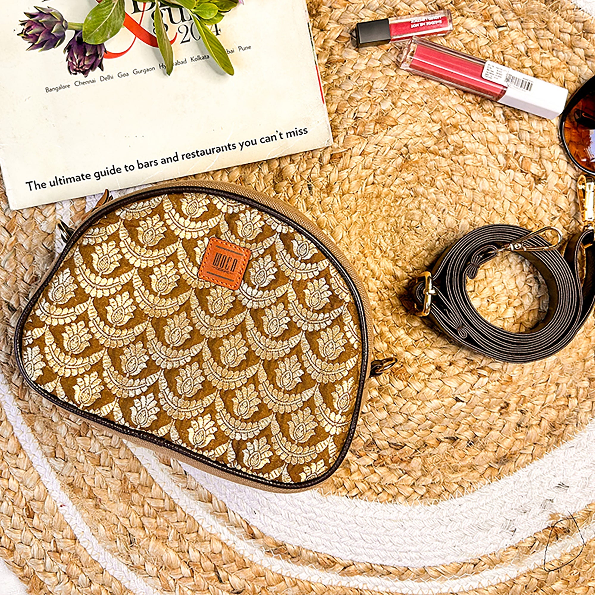 WOCA DESIGNS Brown - Kahani Banarasi Silk Sling Bag