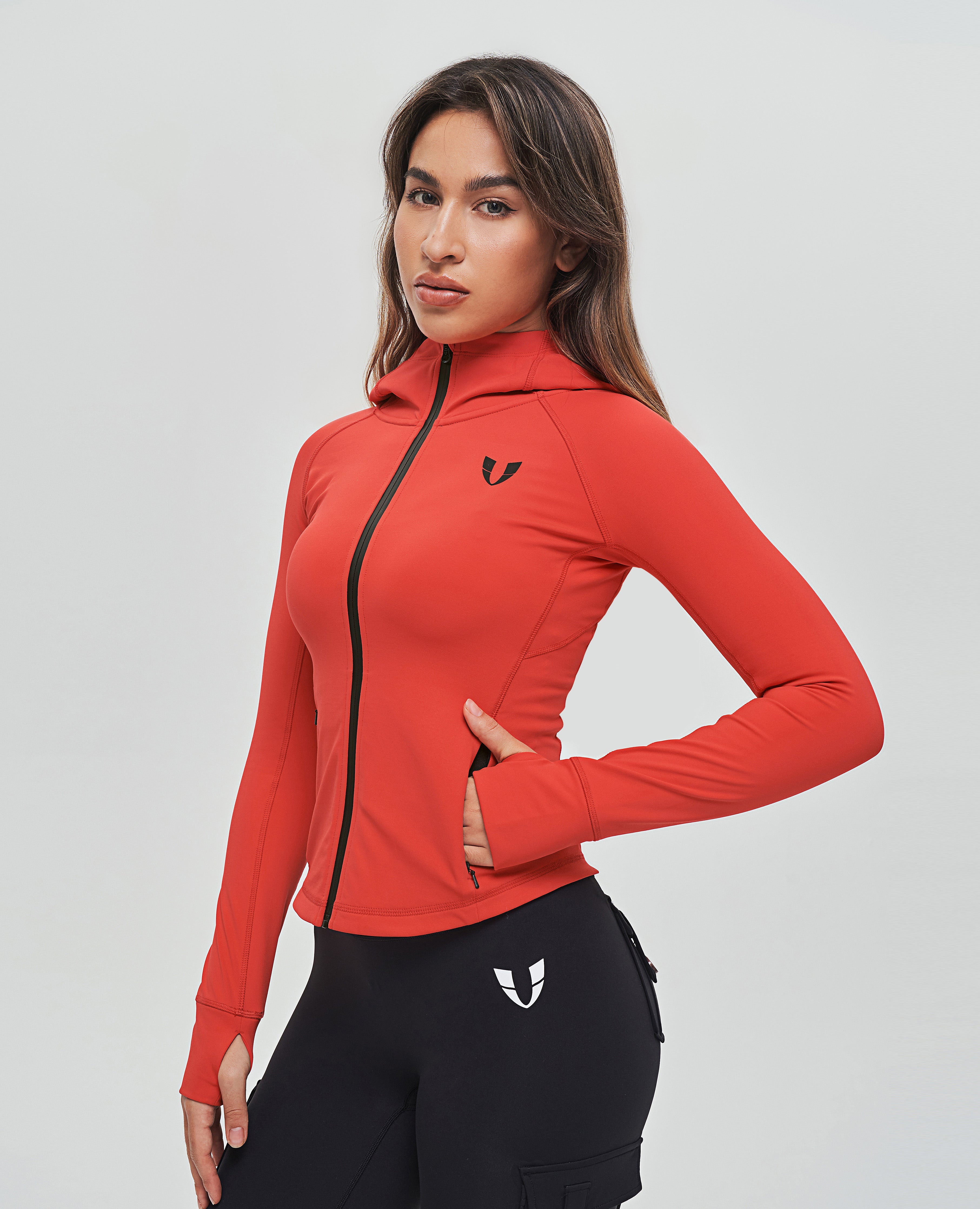 FIRM ABS Thin Fleece Zipper Hoodie - Red - view 4