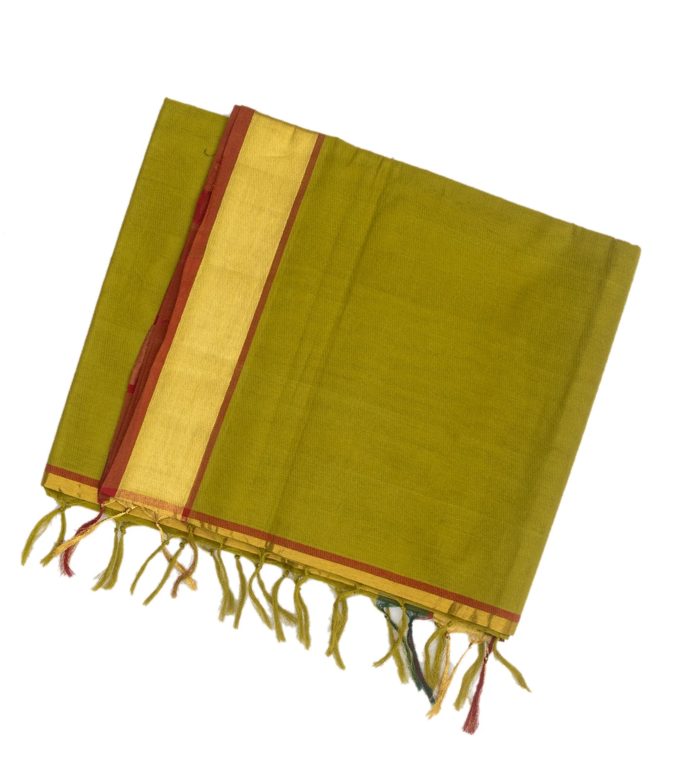 RmKV Olive Green Handloom Venkatagiri Cotton Saree With Contrast Border