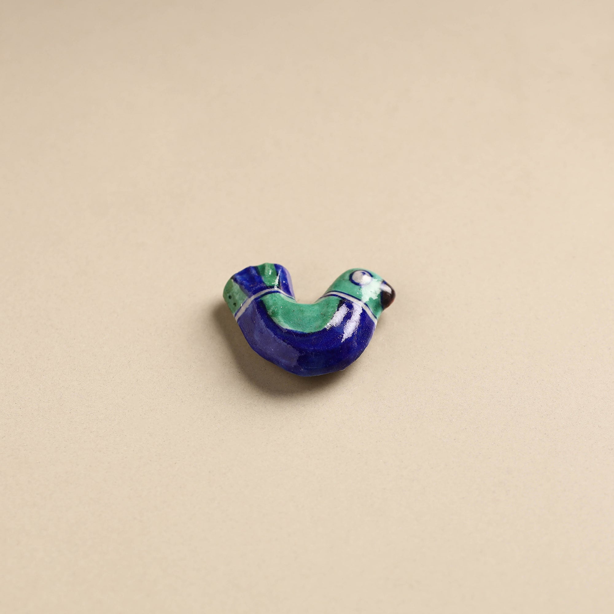 RAJASTHAN BLUE POTTERY Blue & Green Bird - Original Blue Pottery Ceramic Fridge Magnet 03