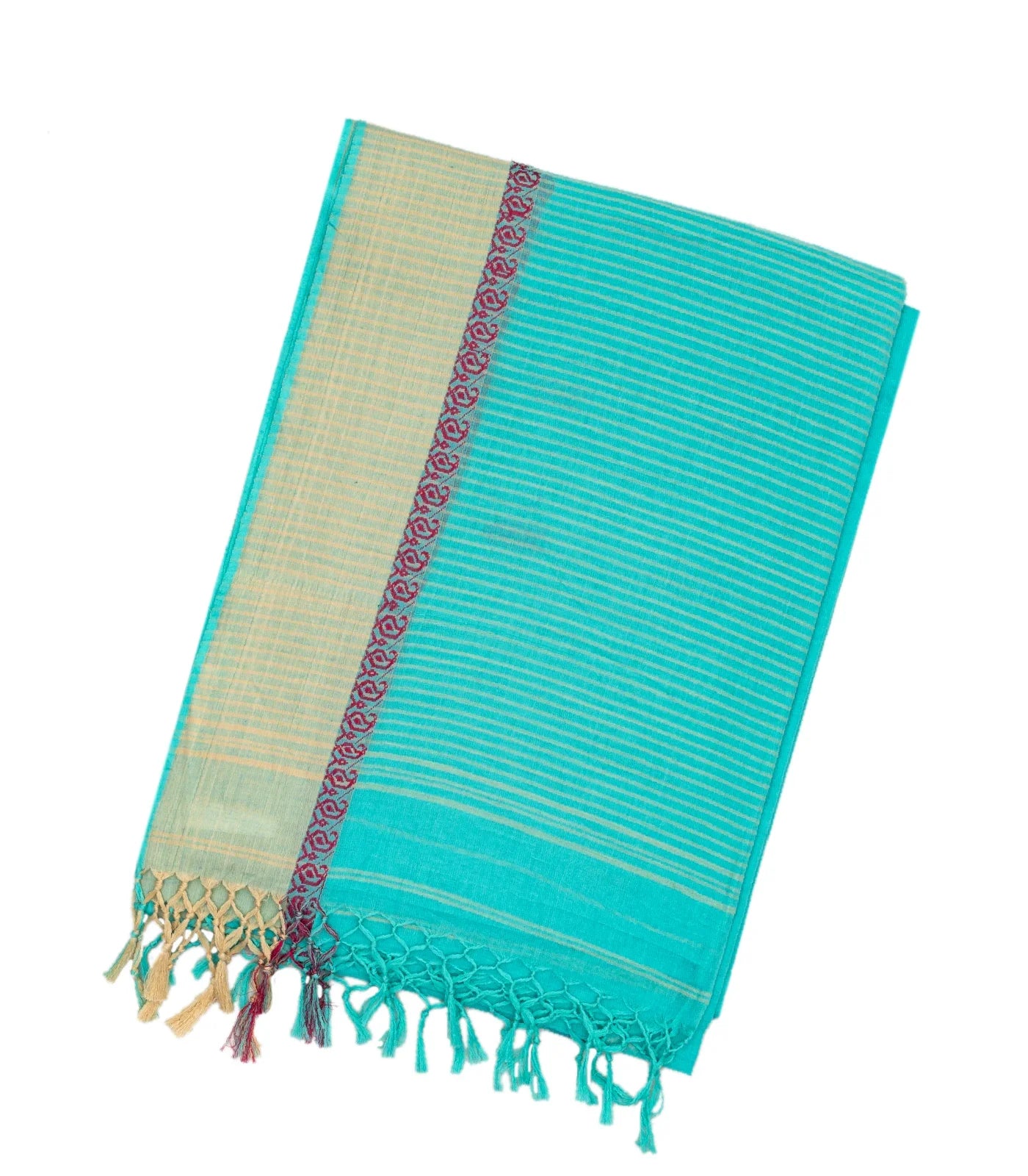 RmKV Turquoise Handloom Bengal Cotton Saree With Mango Buttas