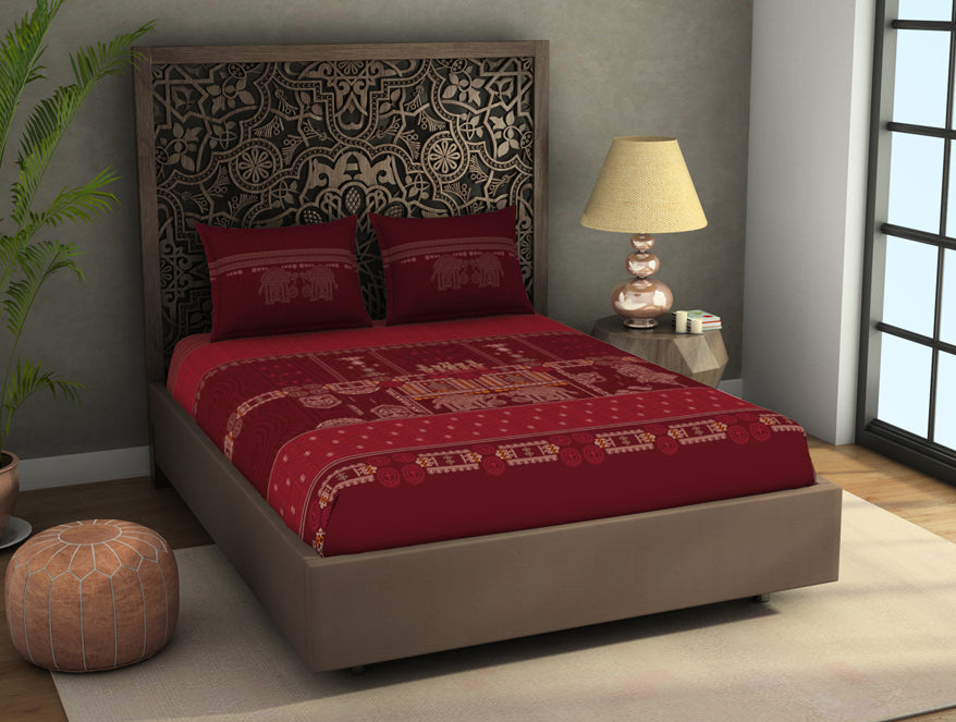 Spaces India Ornate Dark Red 100% Cotton King Size Bedsheet Rangana Digital - By Occasions - view 3