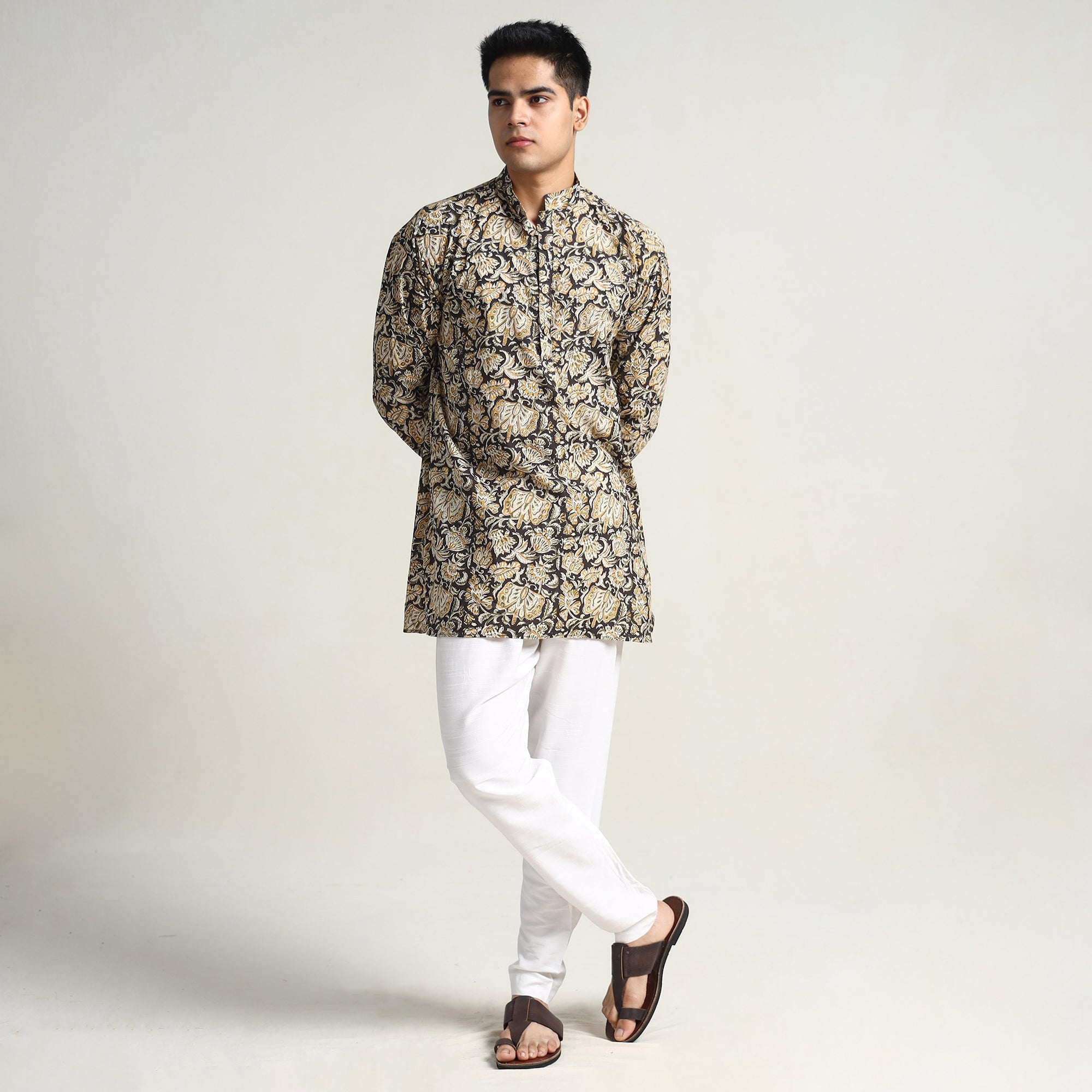 ITOKRI CASUALS Black - Bagru Block Printed Cotton Men Short Kurta 13