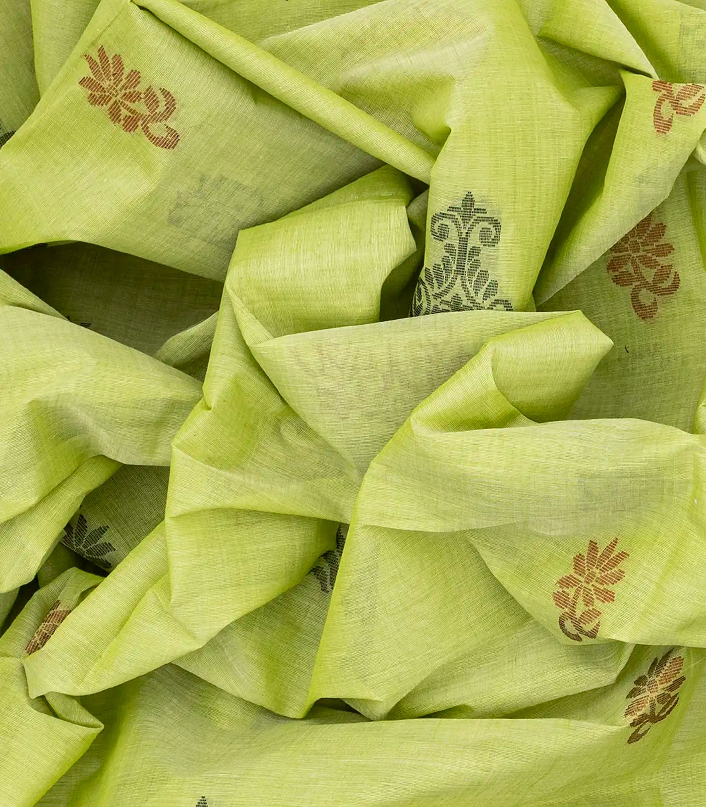 RmKV Pista Green Handloom Village Cotton Saree With Flower Motifs-Pista Green - view 3