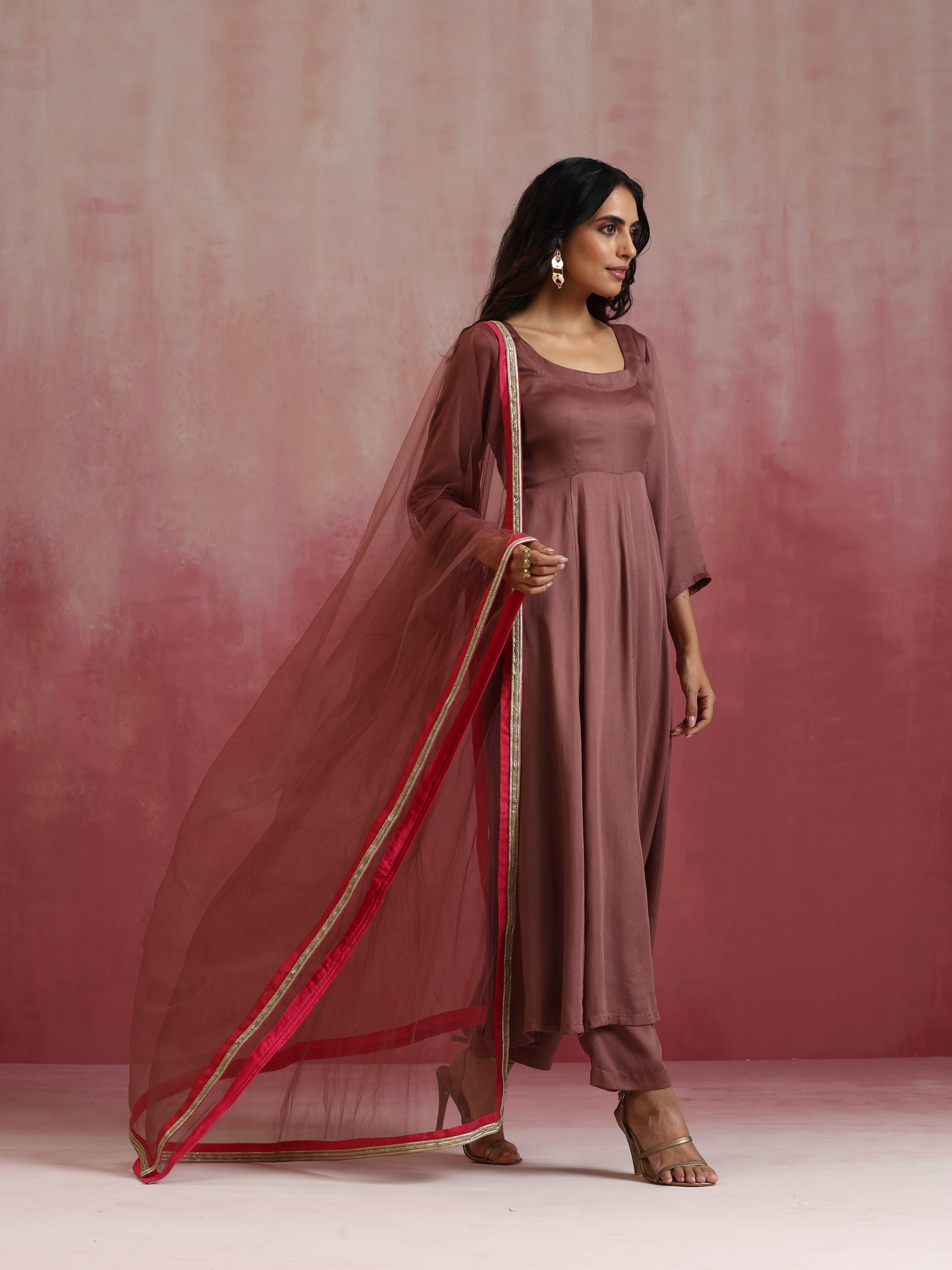 trueBrowns Brown Modal Anarkali Kurta Set - view 2