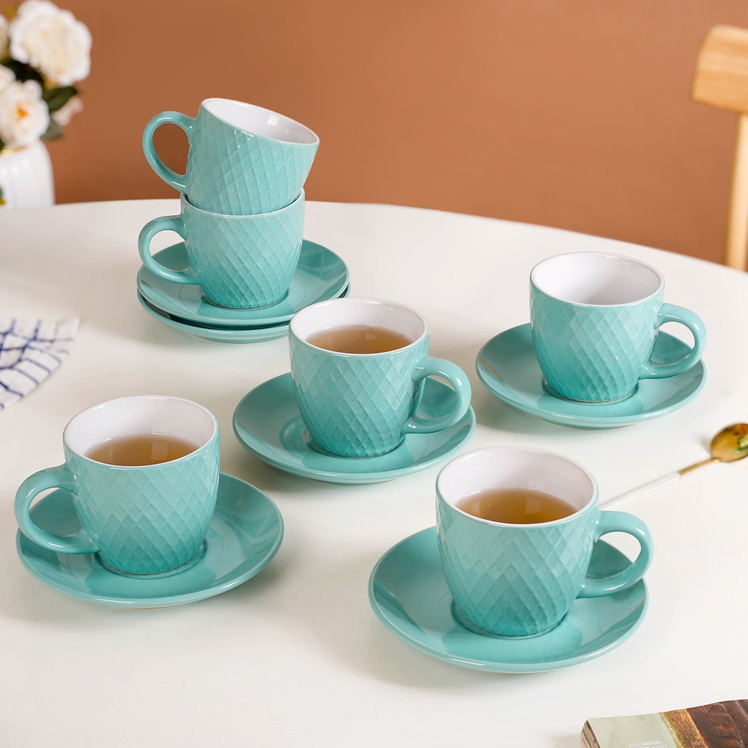 Nestasia Tara Tea Cup And Saucer Set Of 6 Mint 225ml