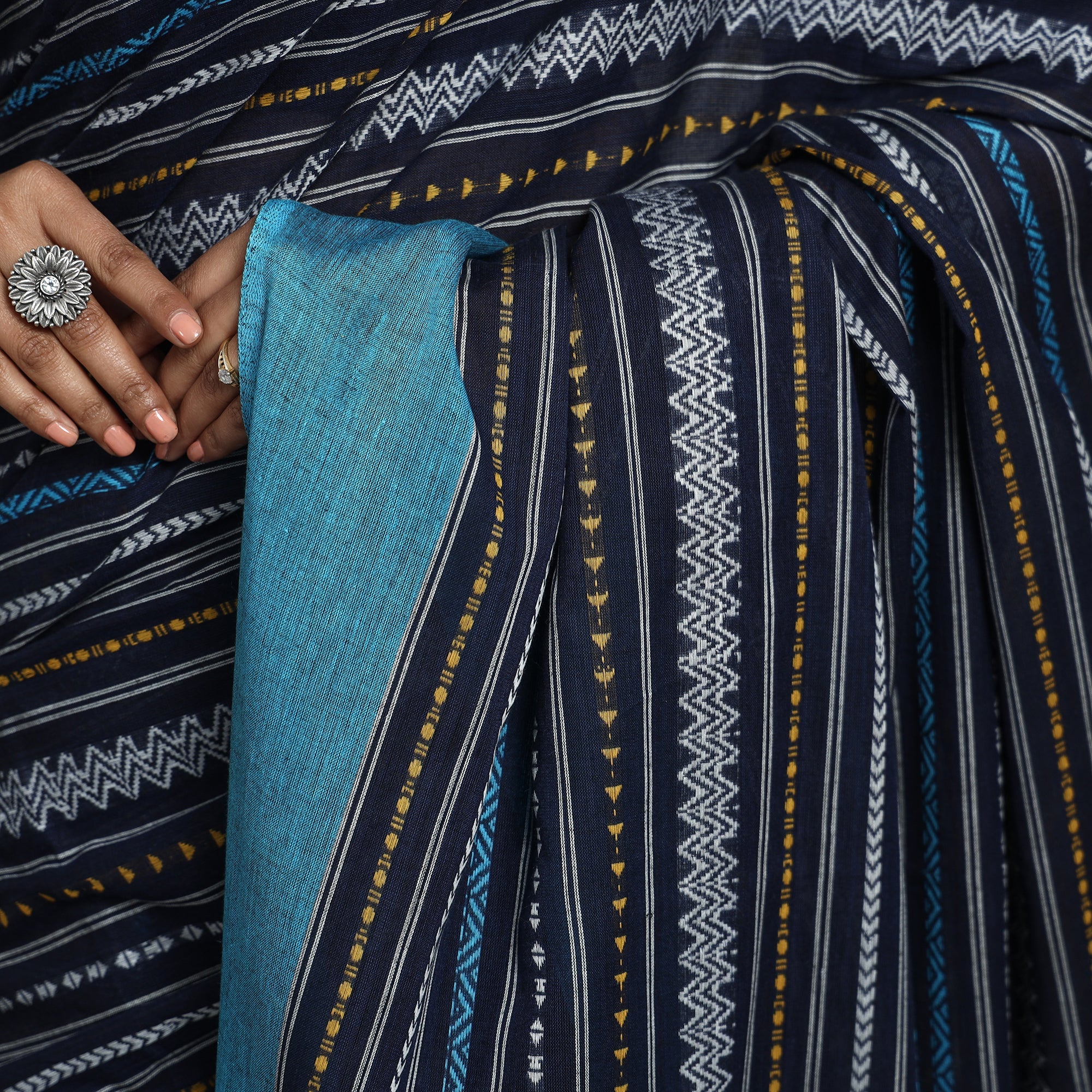 KHUSHBASH - HAPPY LOOM OF EAST Blue - Begampuri Handloom Cotton Saree - view 5
