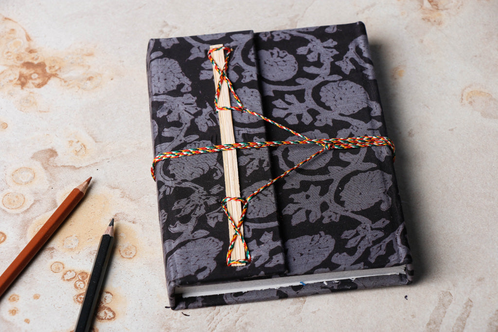 TARAGRAM Black - Fabric Cover Handmade Paper Notebook with Thread Lock