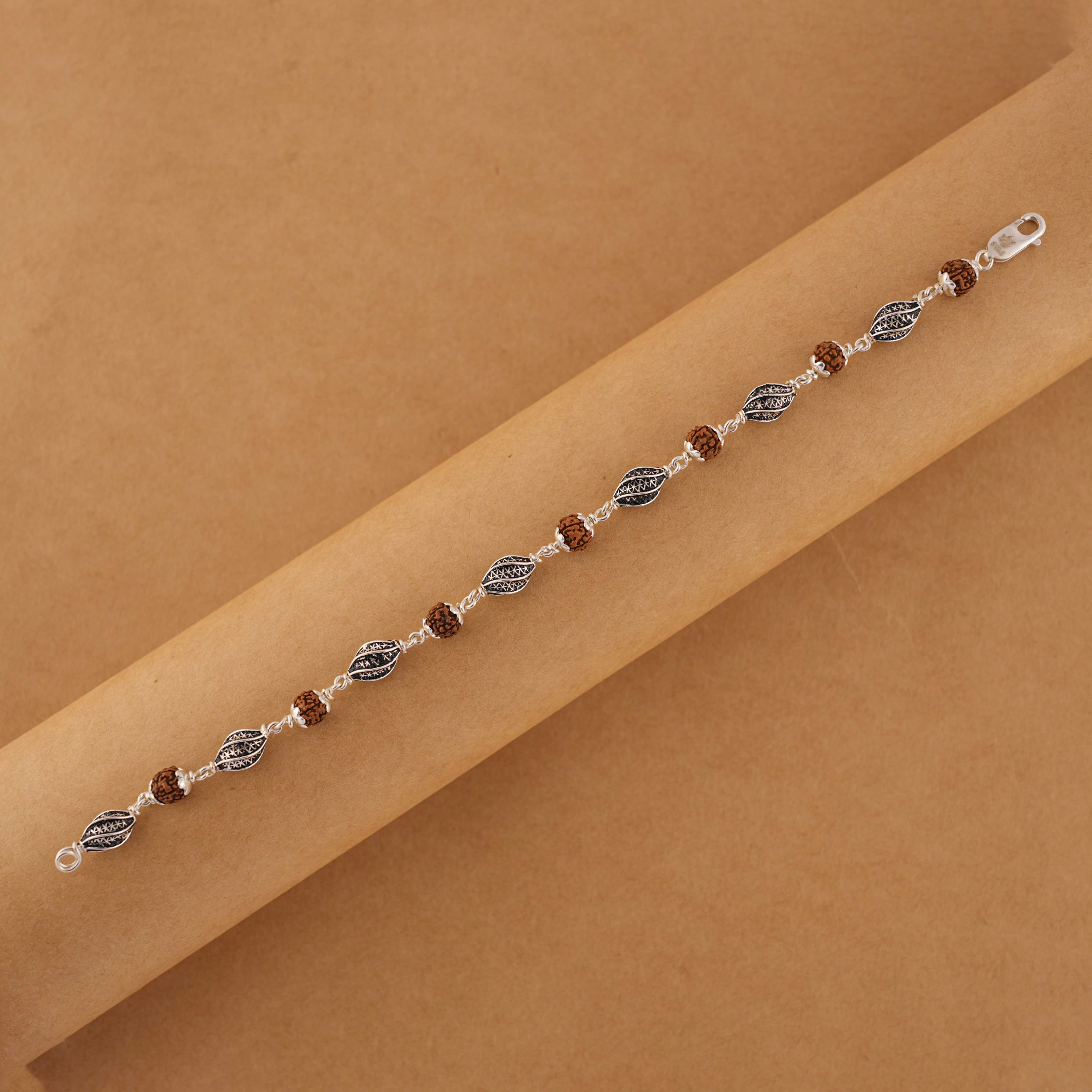 Prinjal Jewellers Rudraksha Silver Marqurise Beads Bracelet. - view 2
