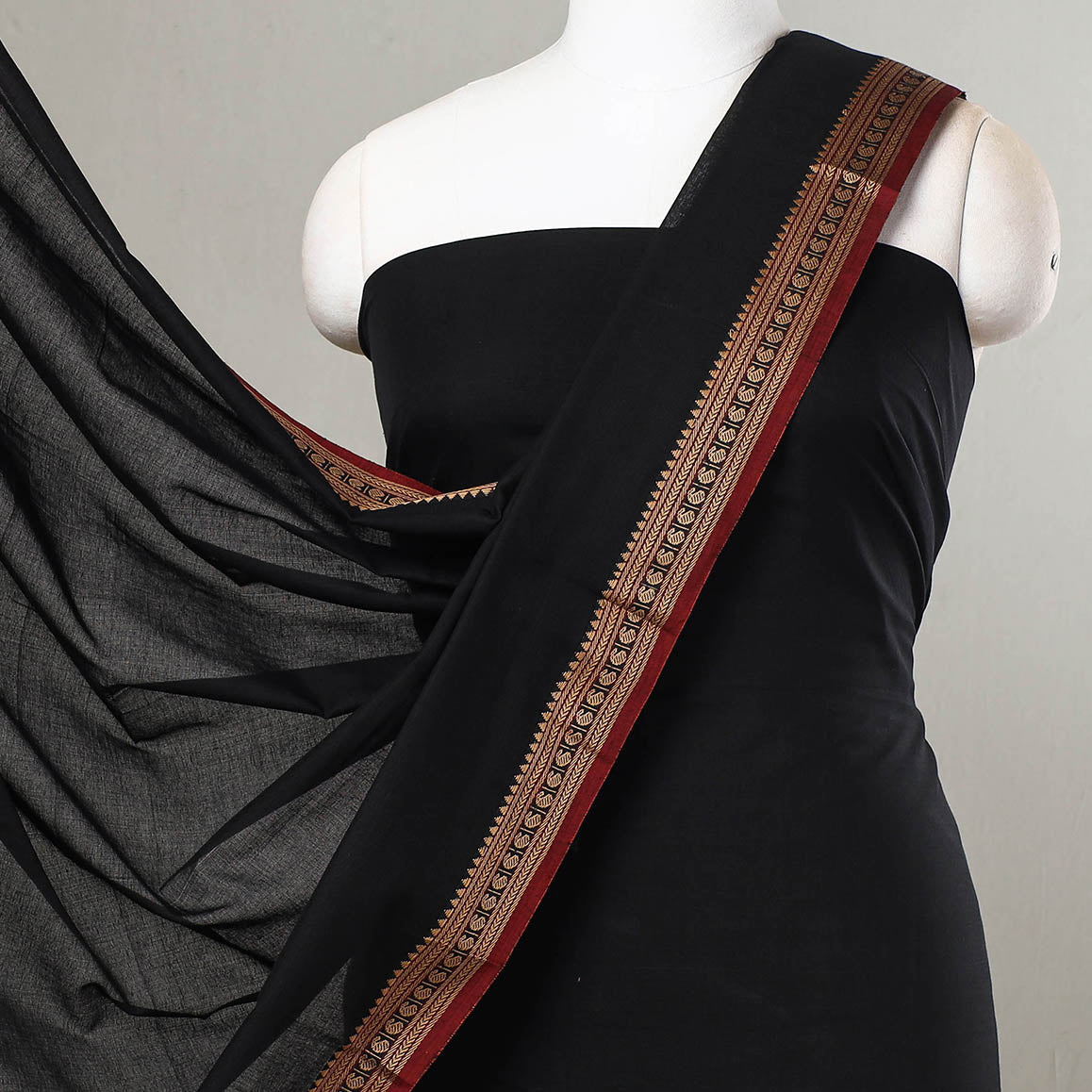 SOUTH KARGHA Black - 3pc Traditional Cotton Dharwad Dress Material 06 - view 3