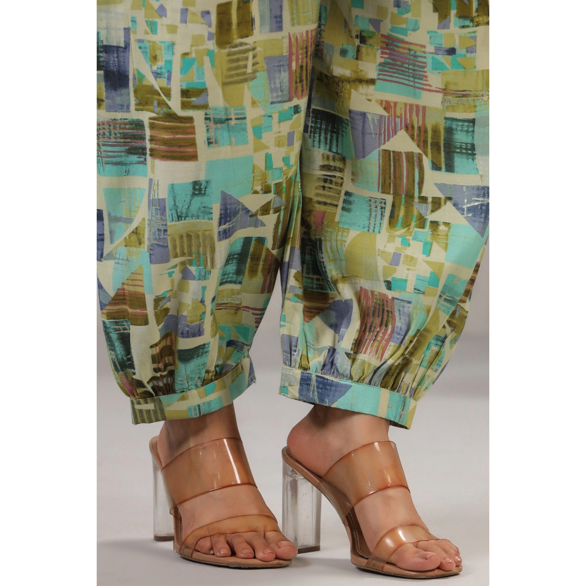 BlackTree green-geometric-printed-muslin-co-ord-set - view 7