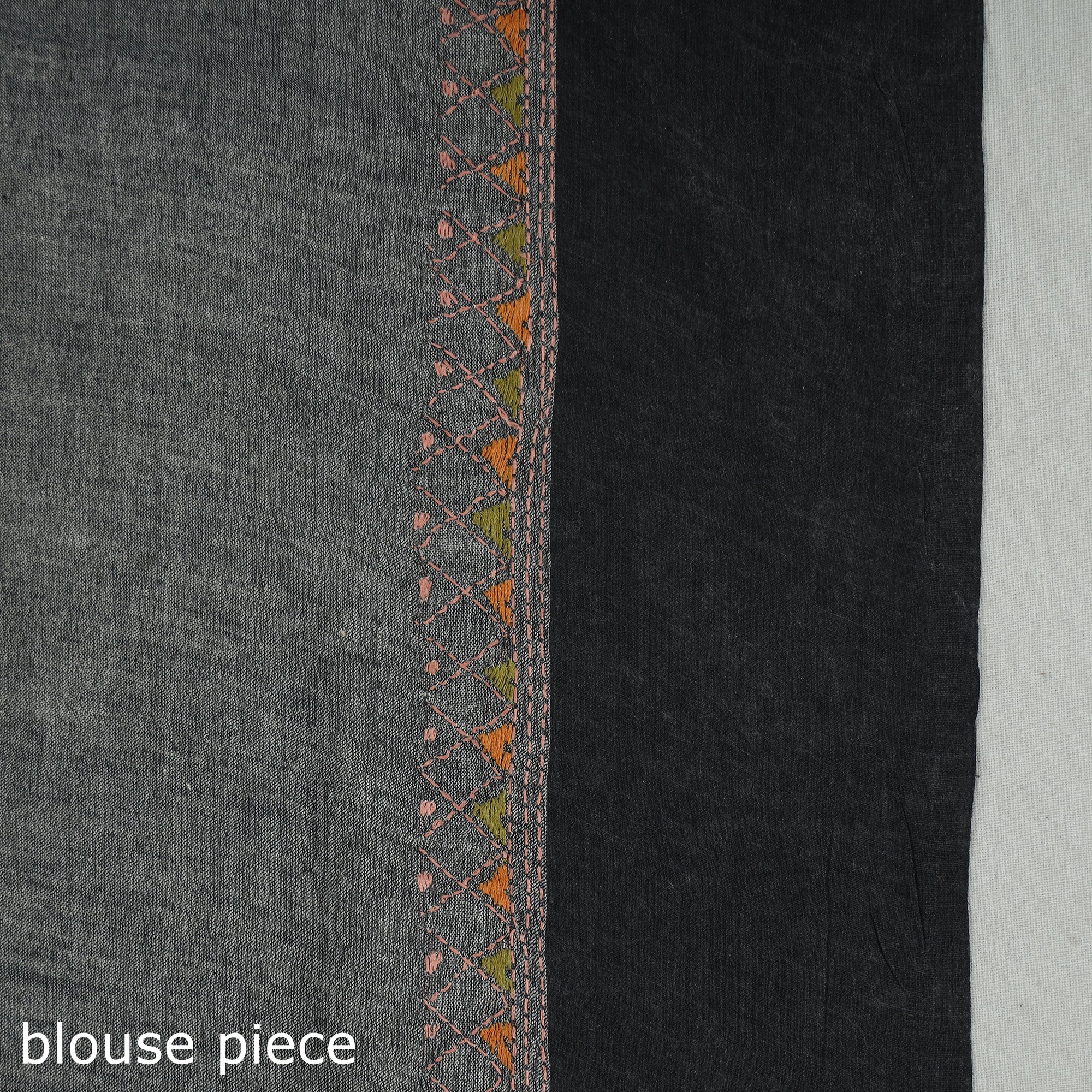 KHUSHBASH - HAPPY LOOM OF EAST Beige - Bengal Kantha Hand Embroidery Pure Handloom Tussar Silk Saree 30 - view 7