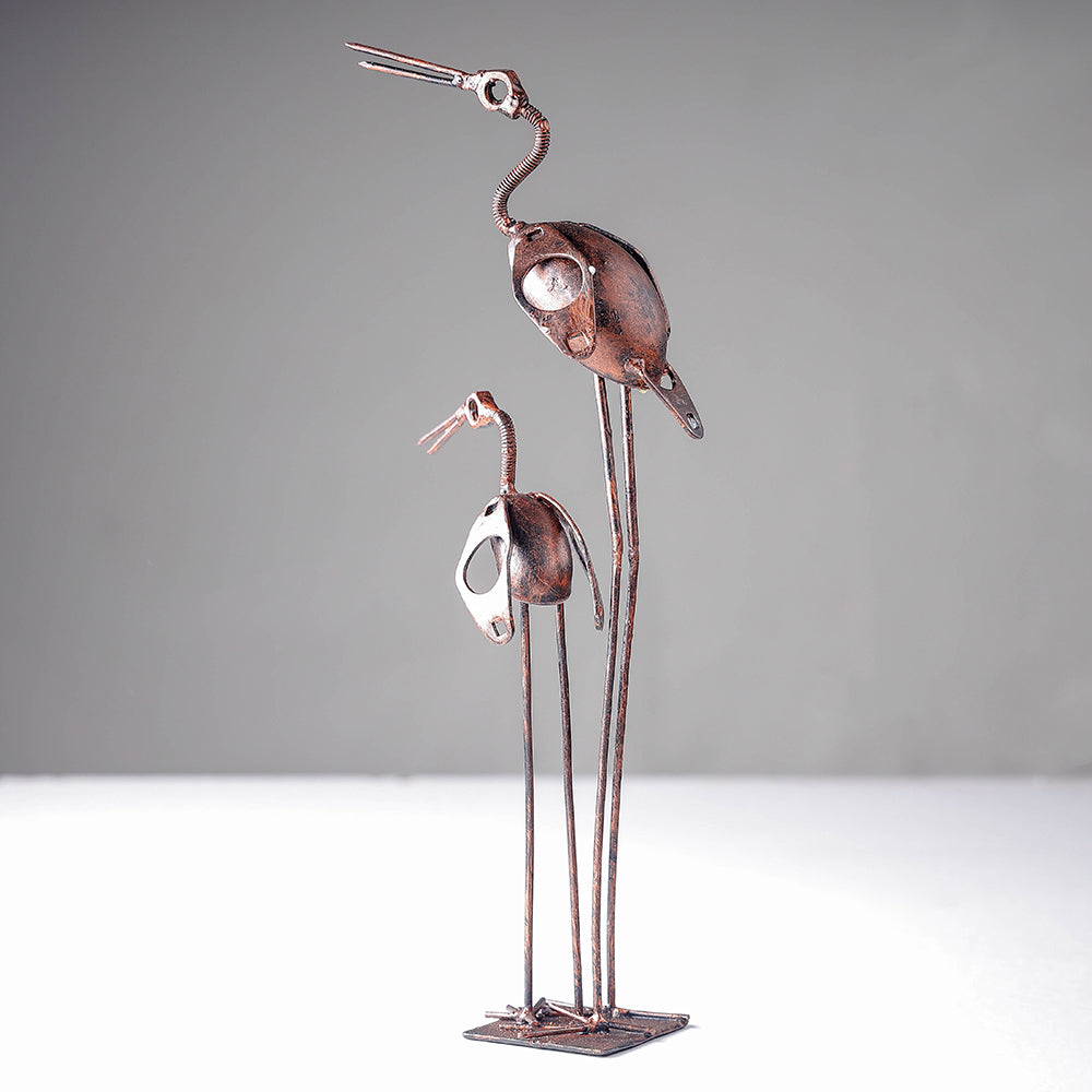 Bird Crane Mother with Child - Handmade Recycled Metal Sculpture by Debabrata Ruidas - view 2