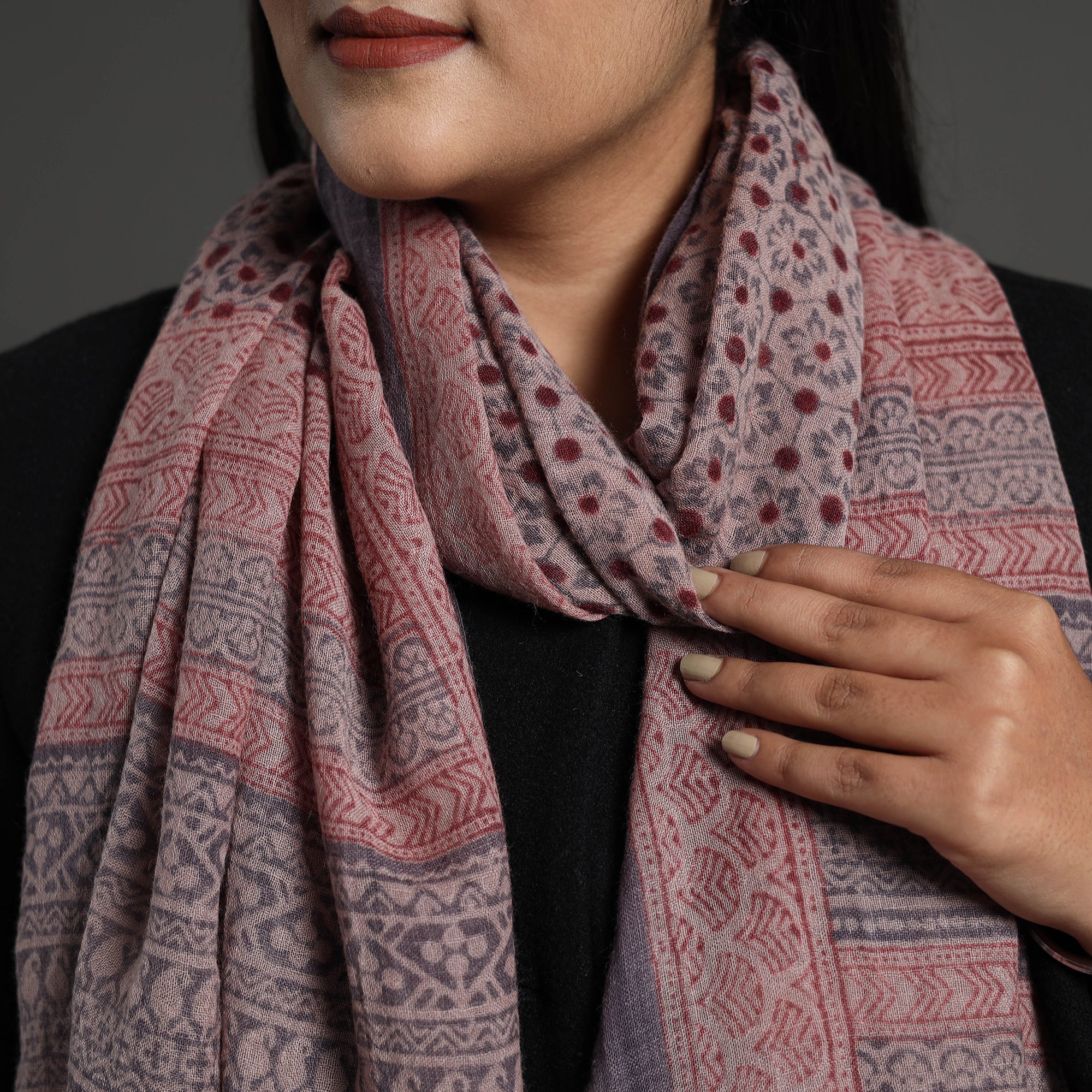 BAGH PRINTS BY MOHAMMED BILAL KHATRI Brown - Bagh Hand Block Printed Merino Woollen Stole 36 - view 3