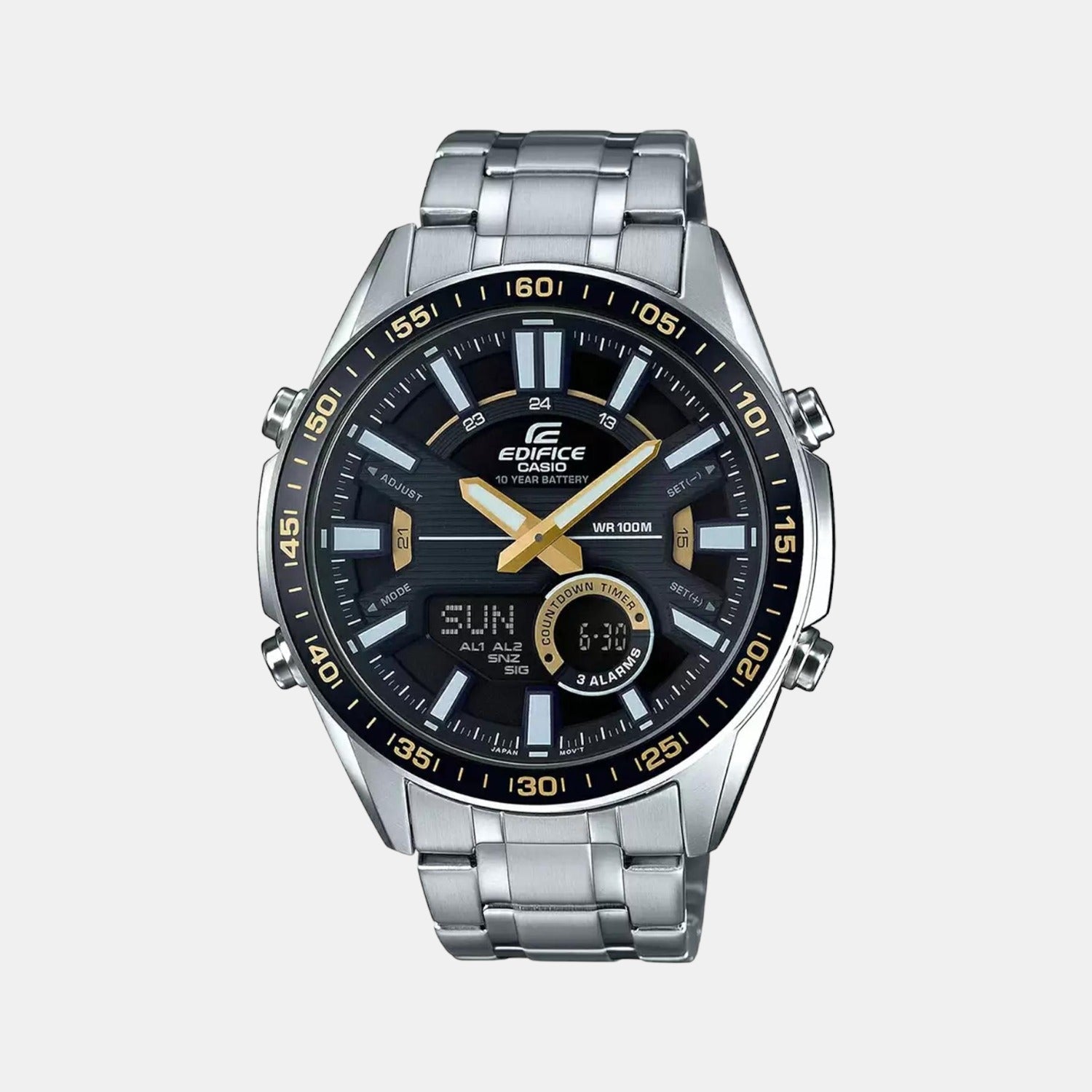Casio Edifice Men Quartz Black Dial Analog-Digital Stainless Steel Watch EX439