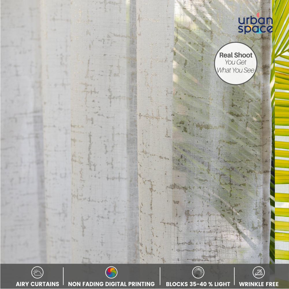 Urban Space -Home Furnishing Store Linen Textured Metallic Gold Foil Sheer Curtains, Pack of 2 Curtains - Sparkle - White - view 2