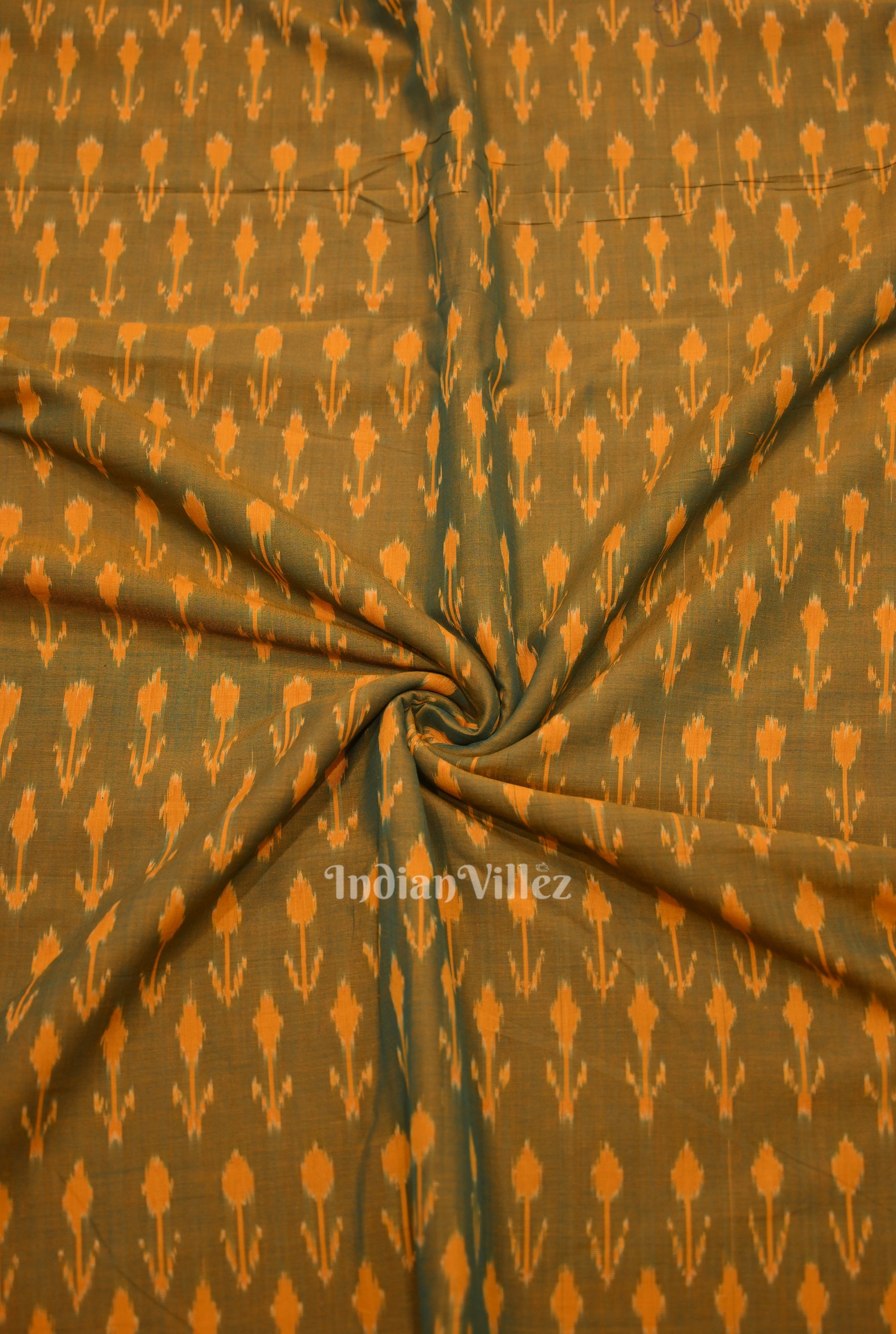 IndianVillèz Olive Green Dual Tone Green Pochampally Ikat Cotton Fabric