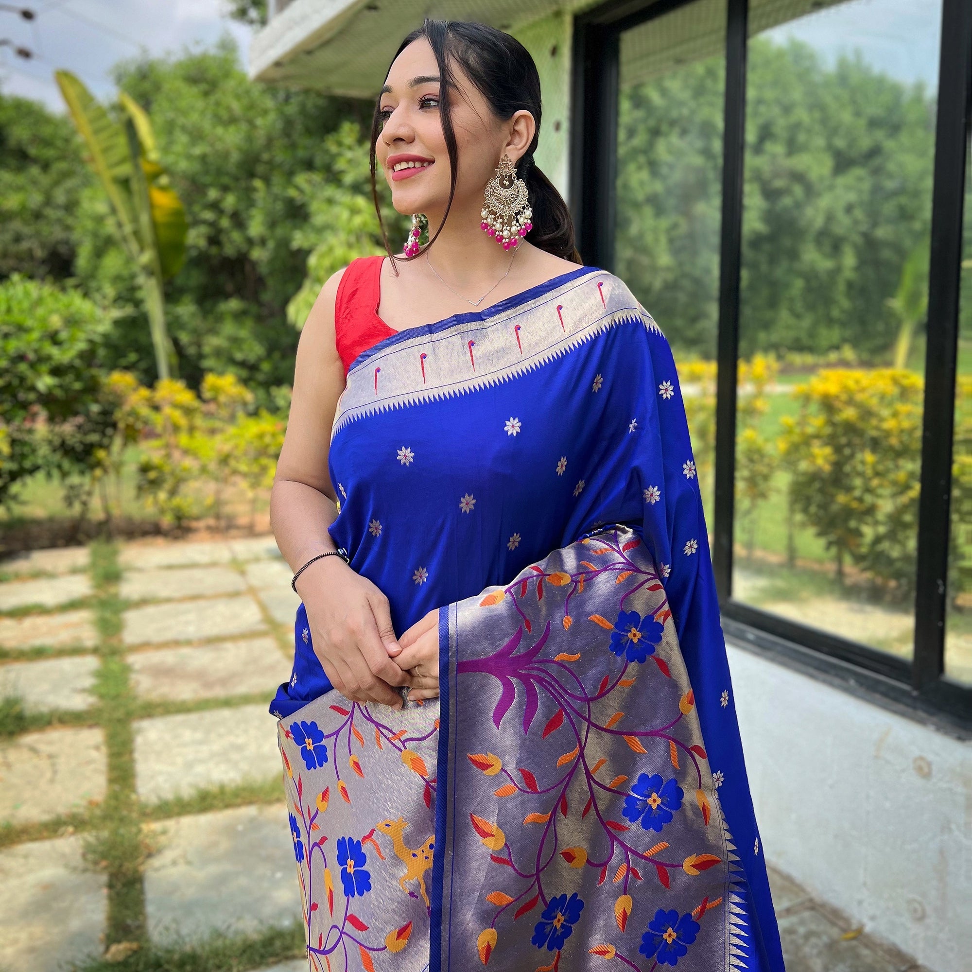 TASARIKA COUTURE Blue - Gayatri Violet Paithani Silk Handwork Saree - view 2