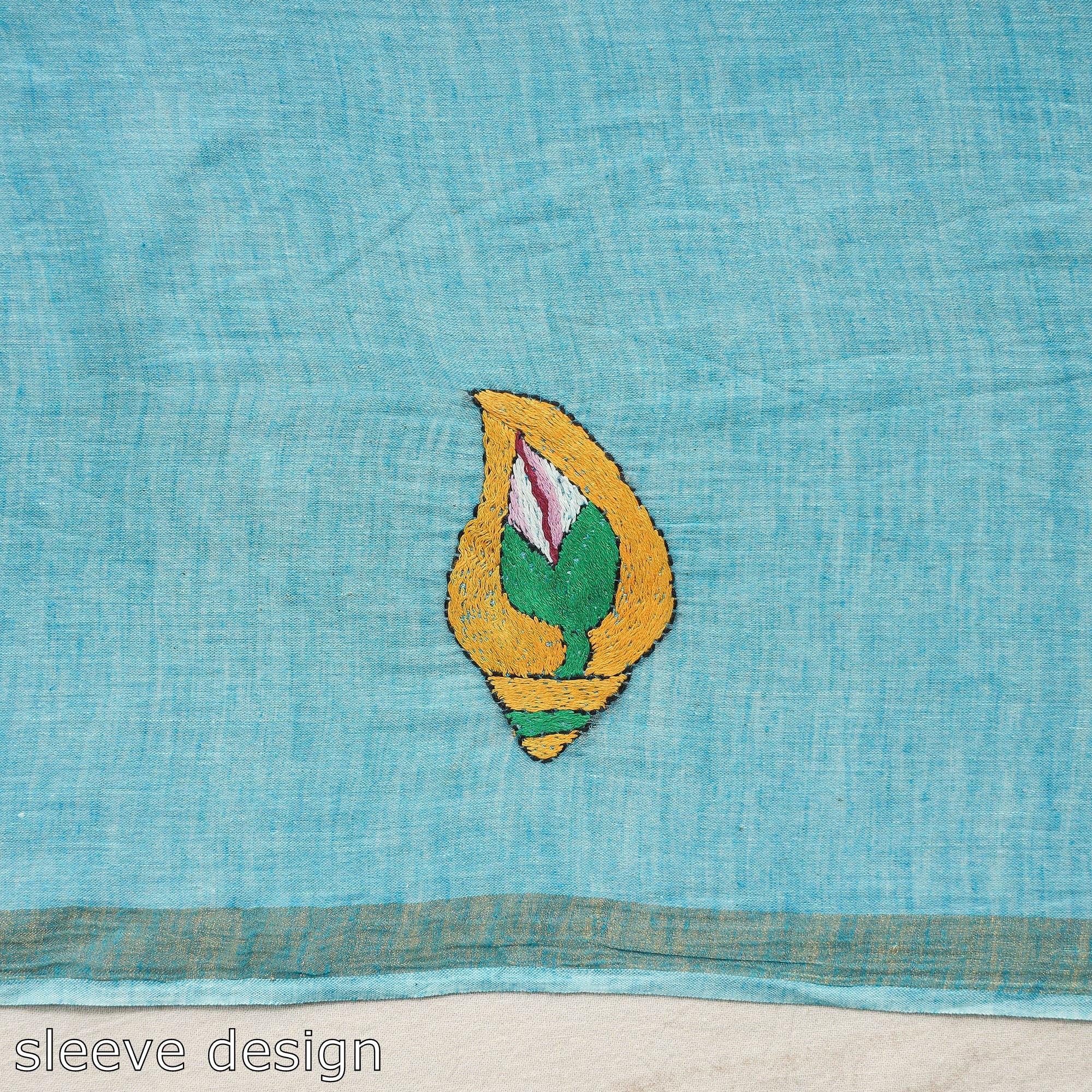 KHUSHBASH - HAPPY LOOM OF EAST Blue - Bengal Kantha Embroidery Pure Cotton Handloom Saree - view 9