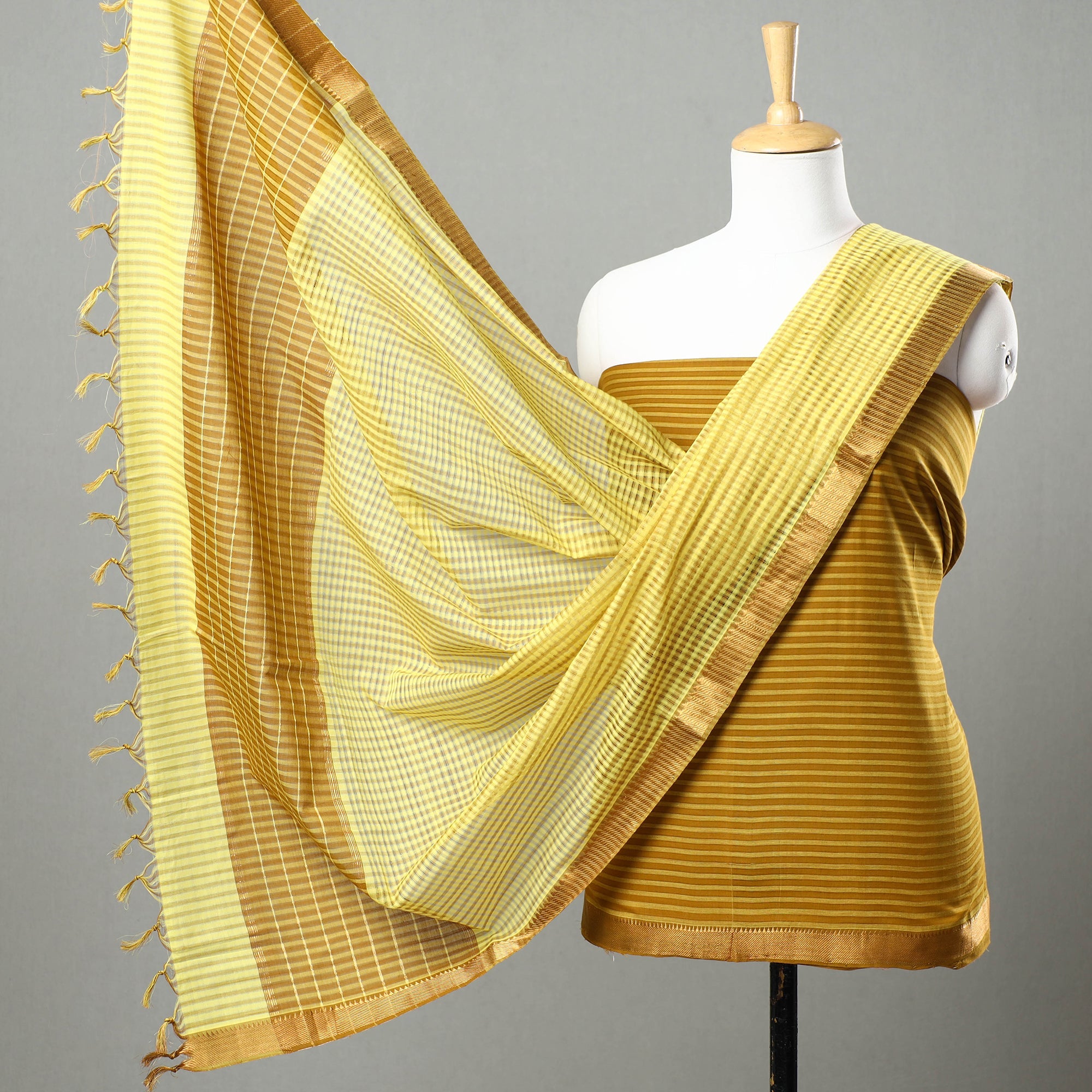 SOUTH KARGHA 3pc Mangalagiri Handloom Cotton Suit Material Set with Zari Border 35