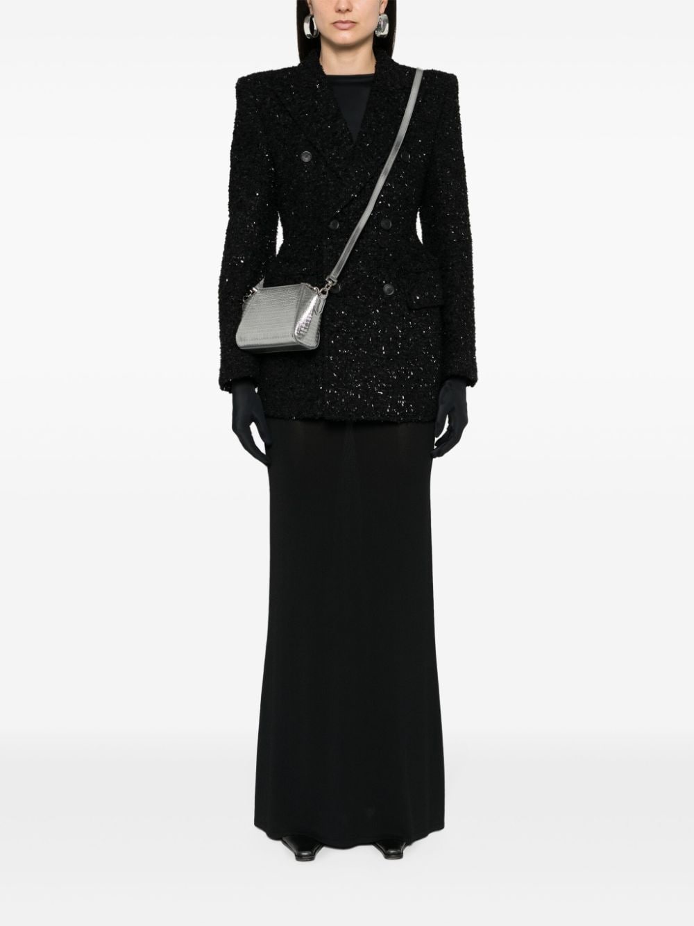 Balenciaga Hourglass tweed-texture padded-shoulder wool-blend blazer - view 5