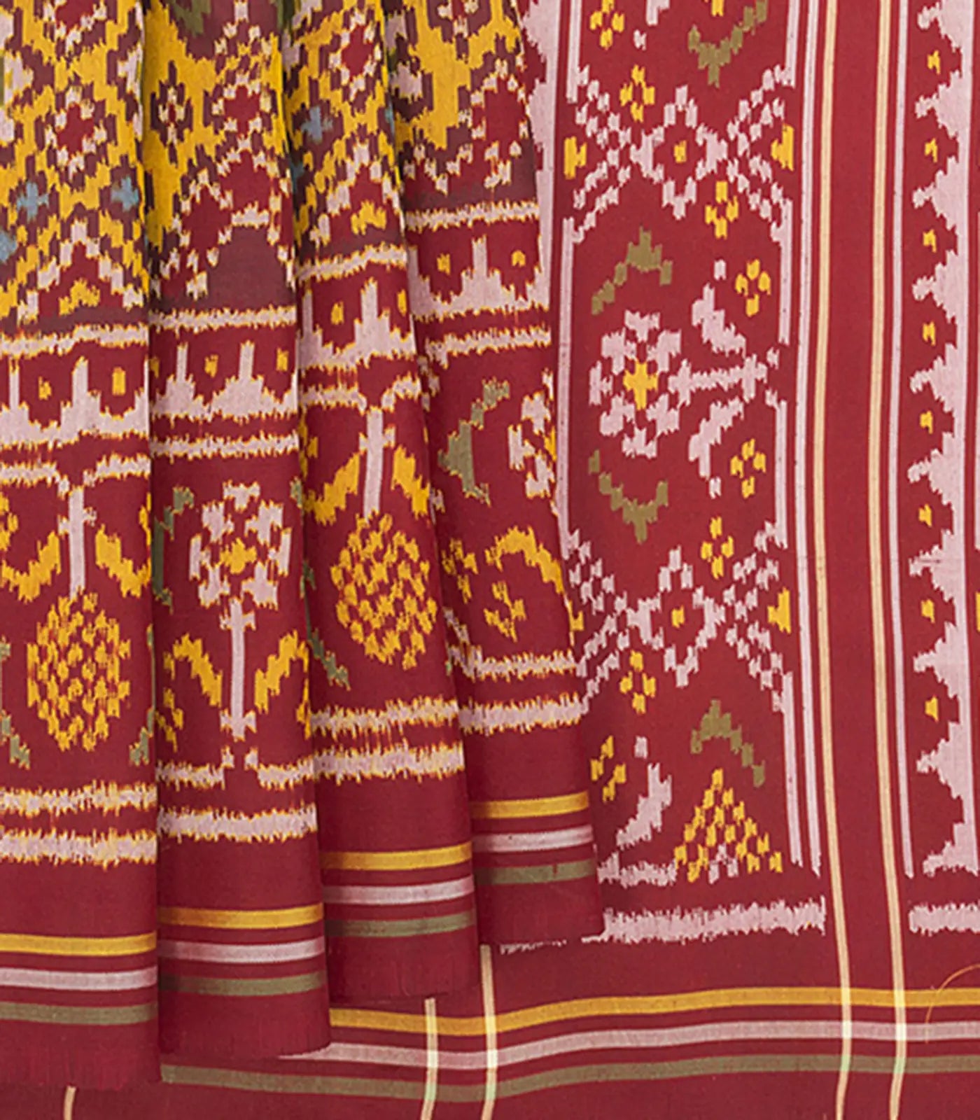 RmKV Mustard Handwoven Ikat Silk Saree – Women's