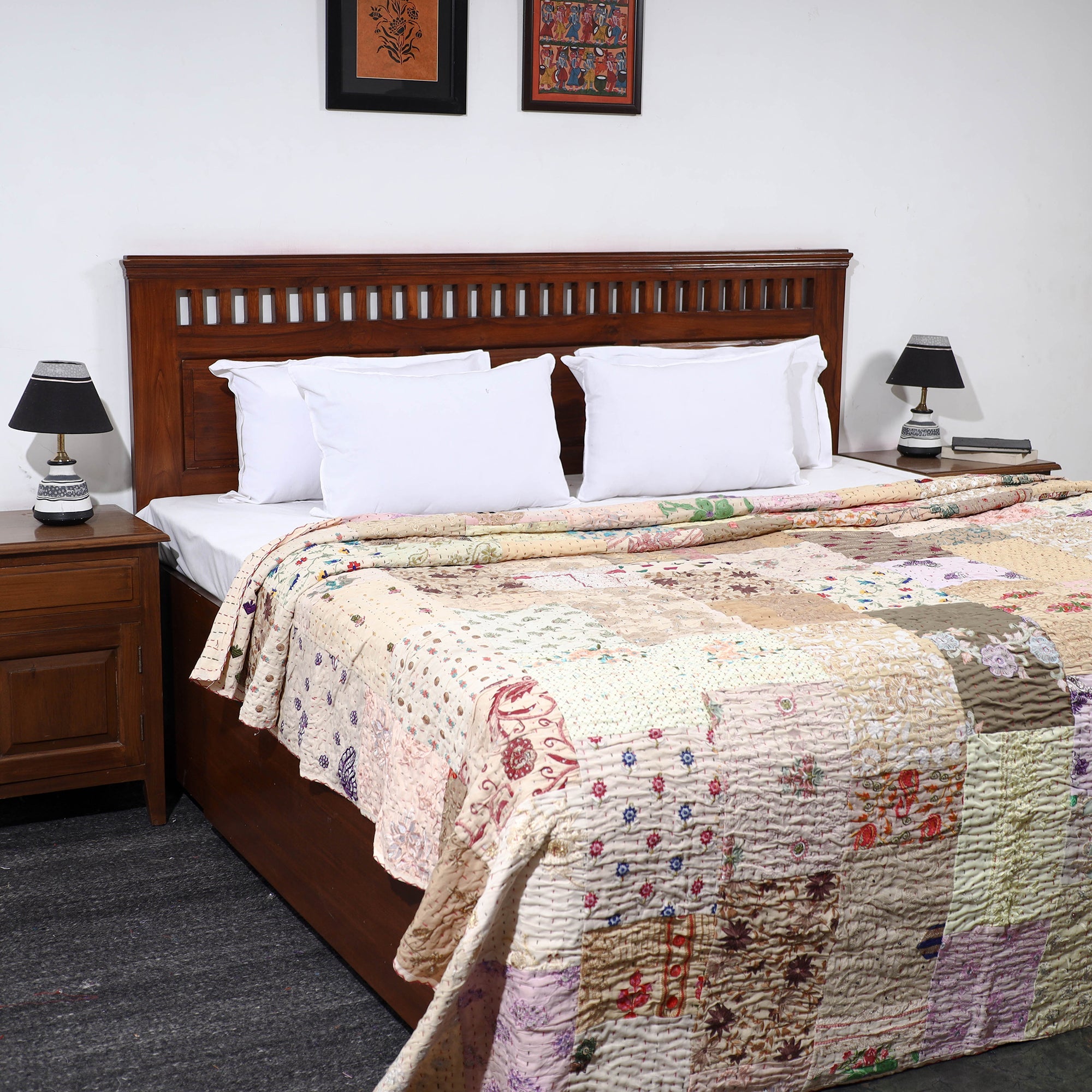 HAVELI CHRONICLES Beige - Khambadiya Patchwork Patola Silk Cotton Quilt / Gudri / Blanket