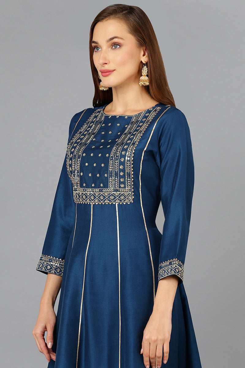 Ahika Teal Blue Silk Blend Ethnic Motifs Anarkali Suit Set PKSKD1930 - view 6