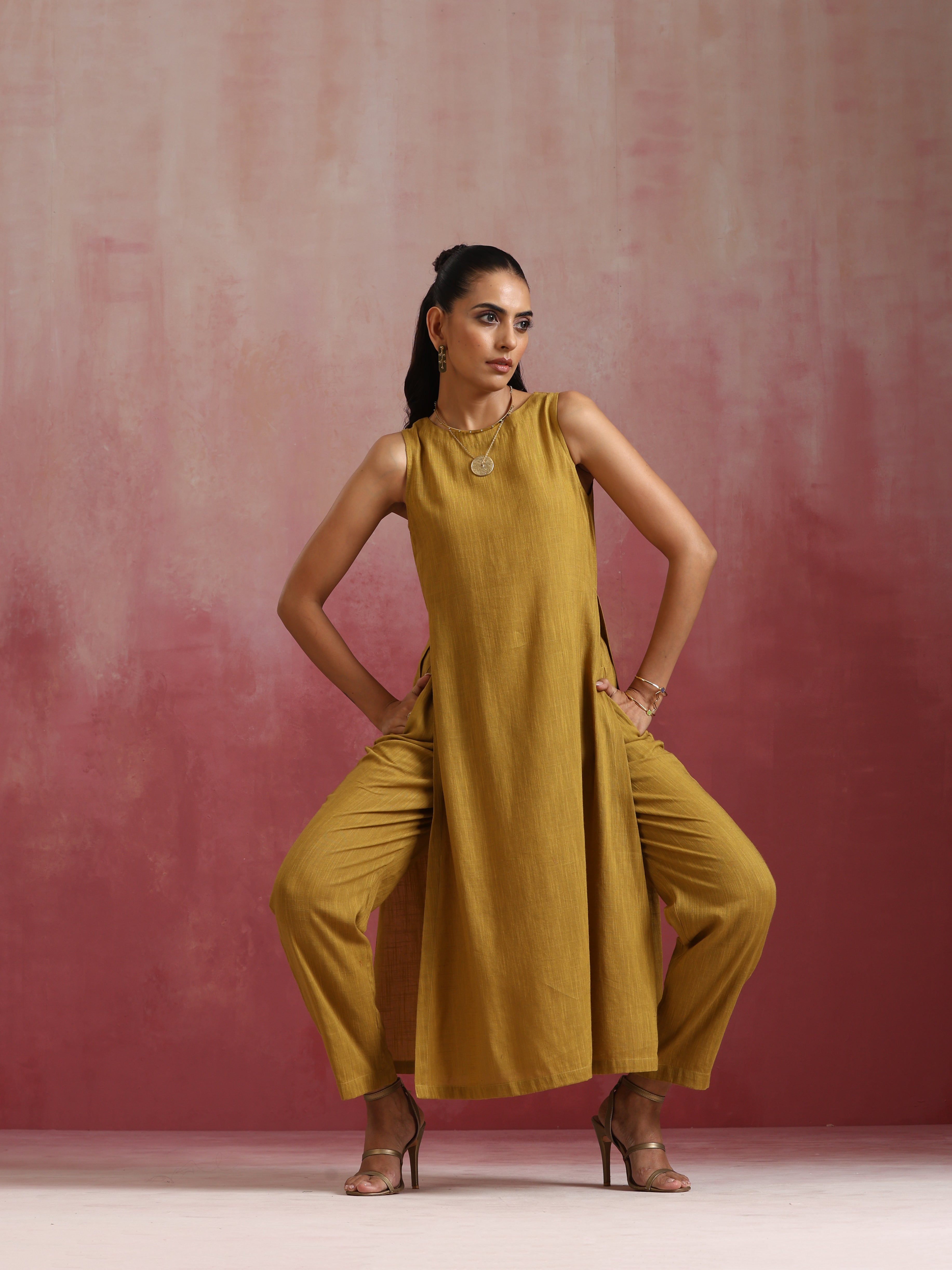 trueBrowns Mustard Cotton Kurta Set - view 8