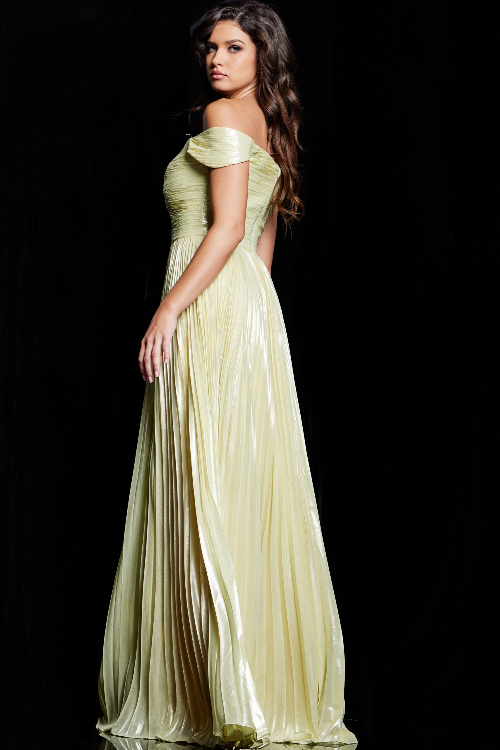 Metallic Off Shoulder A-line Slit Gown by Jovani 37389 - view 4