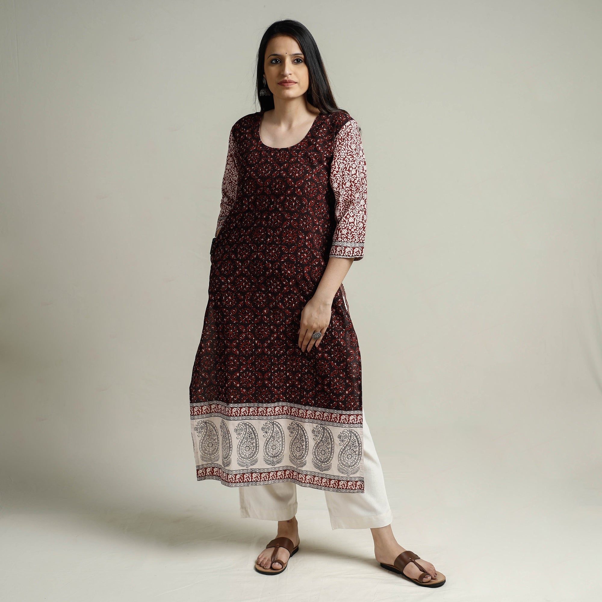 ITOKRI CASUALS Brown - Block Print Cotton Straight Bagh Kurta - view 2