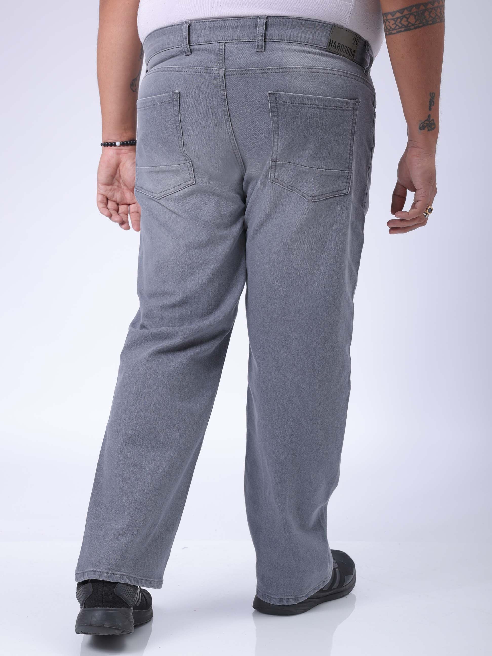 HARDSODA Men's Plus Size Grey Vintage Straight Fit Solid Jeans - view 5