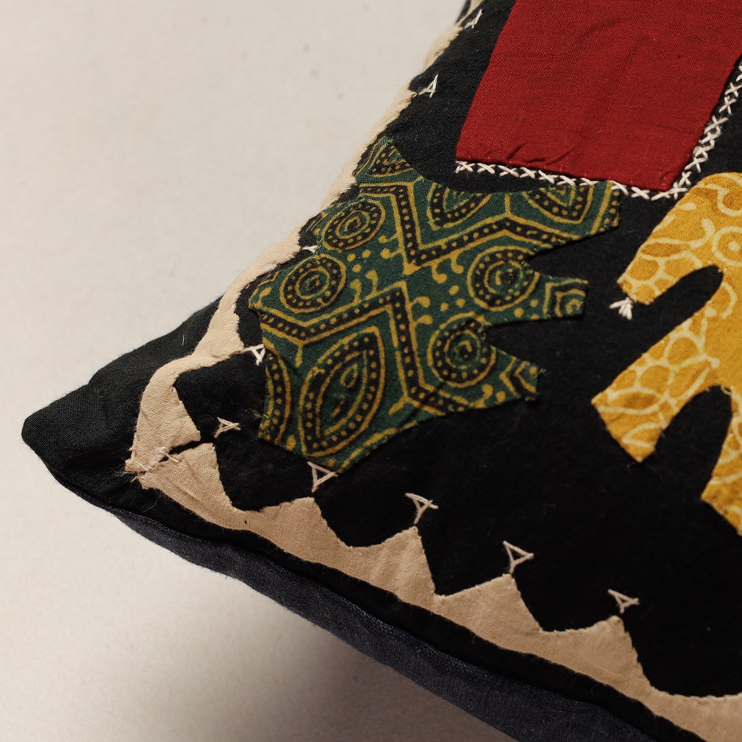 Black - Kala Raksha Applique Cutwork Cotton Cushion Cover (12 x 12 in) - view 2